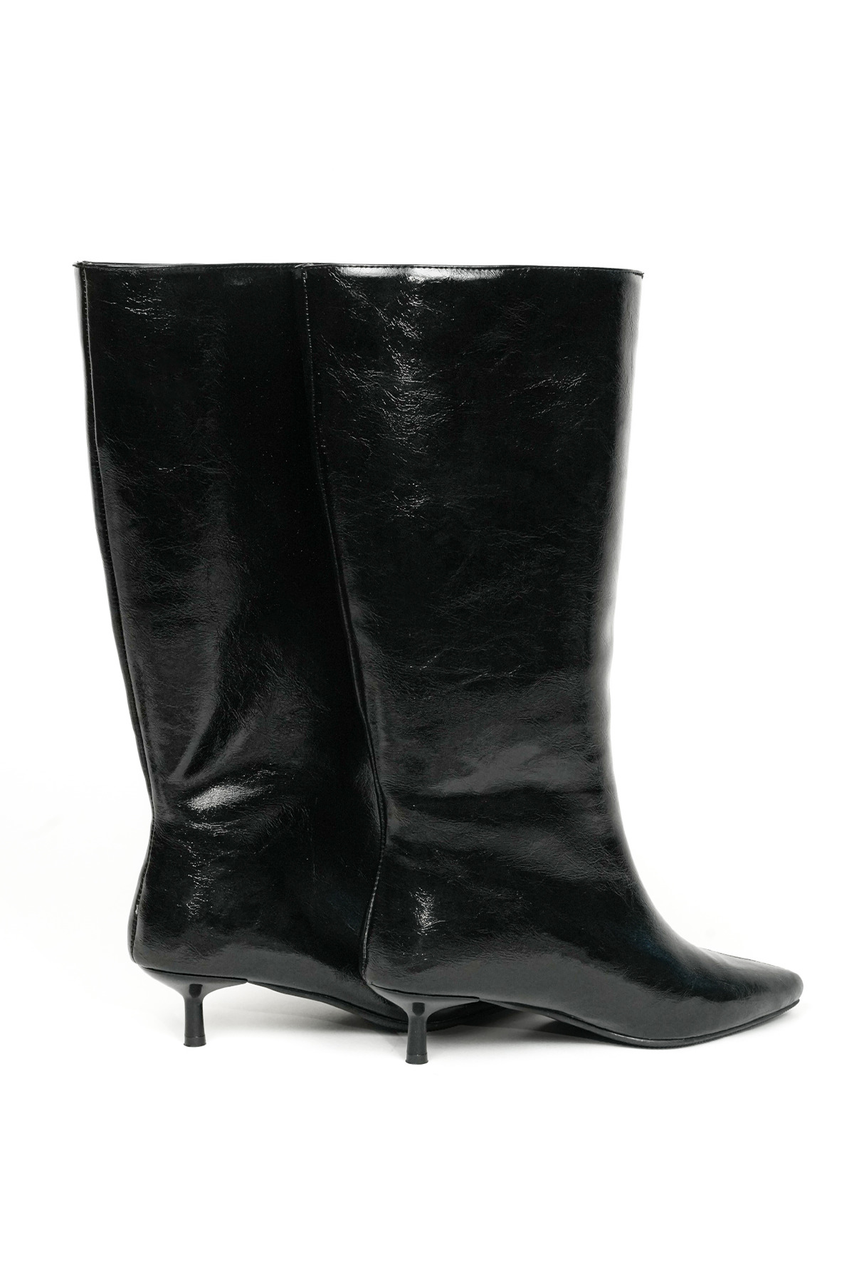 TrendyAnka  Jennifer Siyah Kısa Kitten Sivri Topuklu İçi Kürklü 4 Cm Alçak Topuklu Kadın Çizme Siyah - Görsel 2