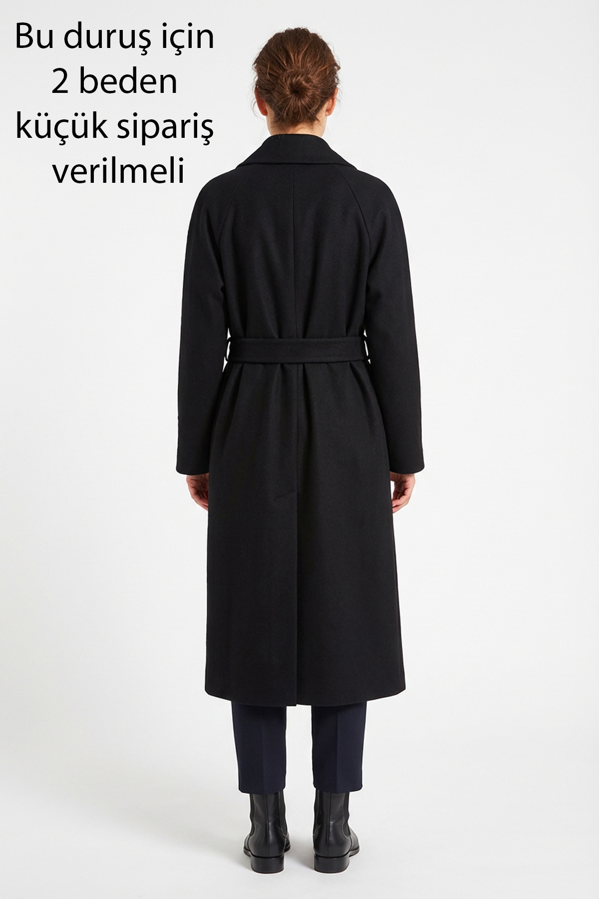 Soydan Güner  Kadın Oversize Kuşaklı Uzun Kaban (Gerçek Bedenden 2 Beden Büyük) Siyah 2050 - Görsel 6