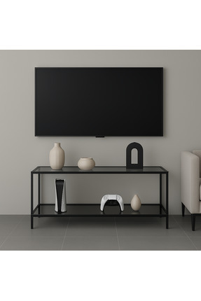Trendmiz Frame Füme Camlı Metal dekoratif konsol, tv ünitesi 100x60x33 cm