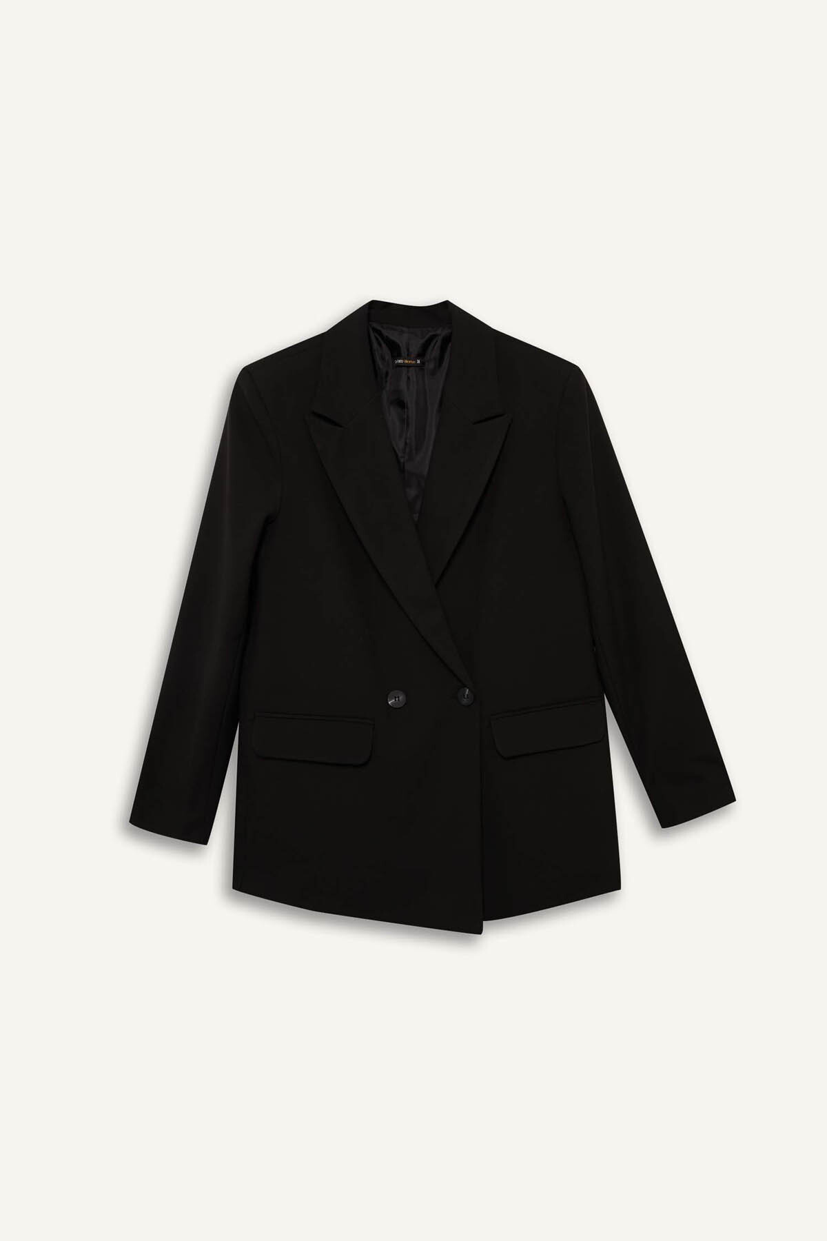 Oversize Wide Fit Jacket Collar Black Women's Blazer Jacket E7732AX/BK81