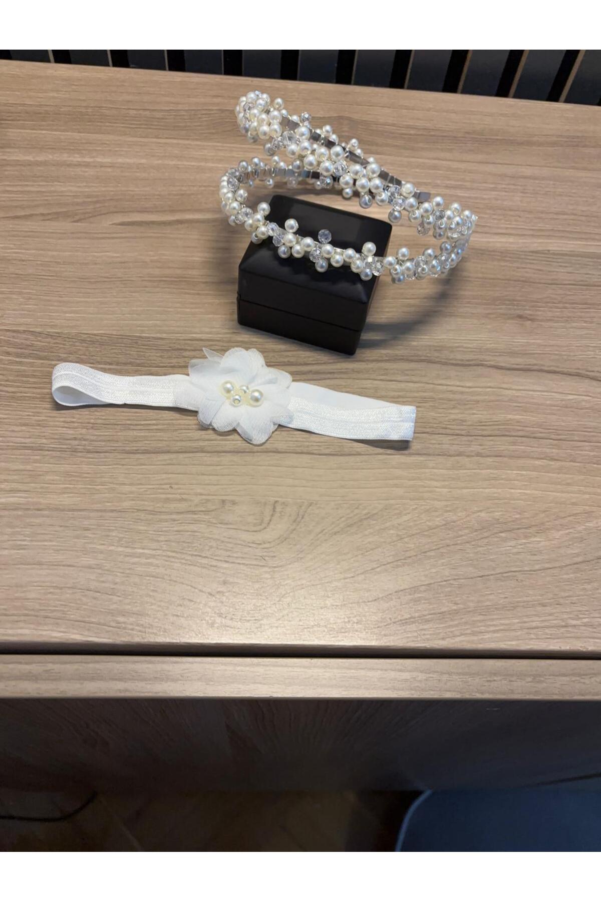 Yeşil Atölye İncili kristal 2 li anne bebek tacı lohusa tacı fotoğrafı 2 (önizleme)