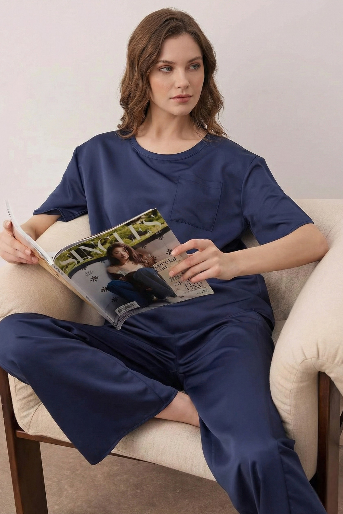 Lacivert Mat Saten Konfor Serisi Pijama Takımı