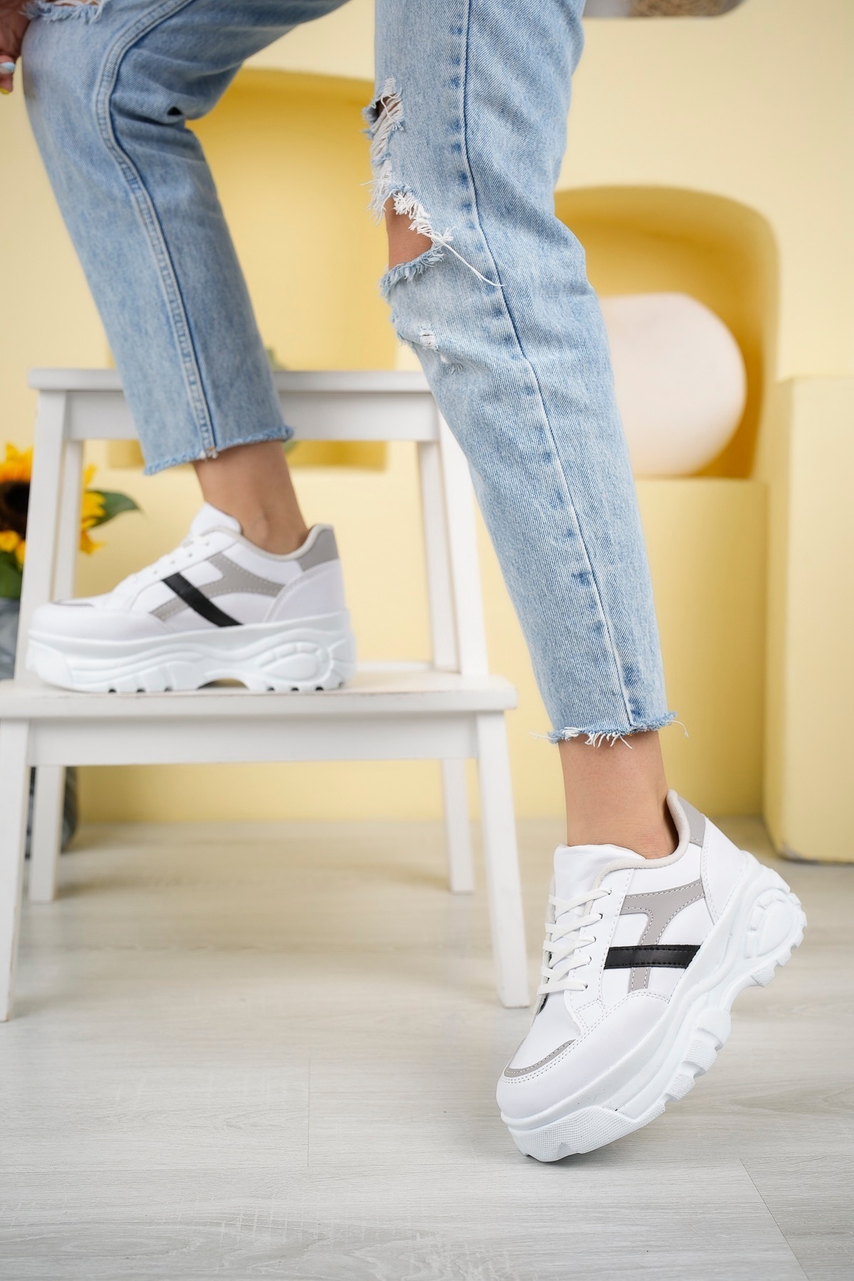 pasyone  Gri Kadın Yüksek Günlük Sneaker Spor Ayakkabı - Görsel 3