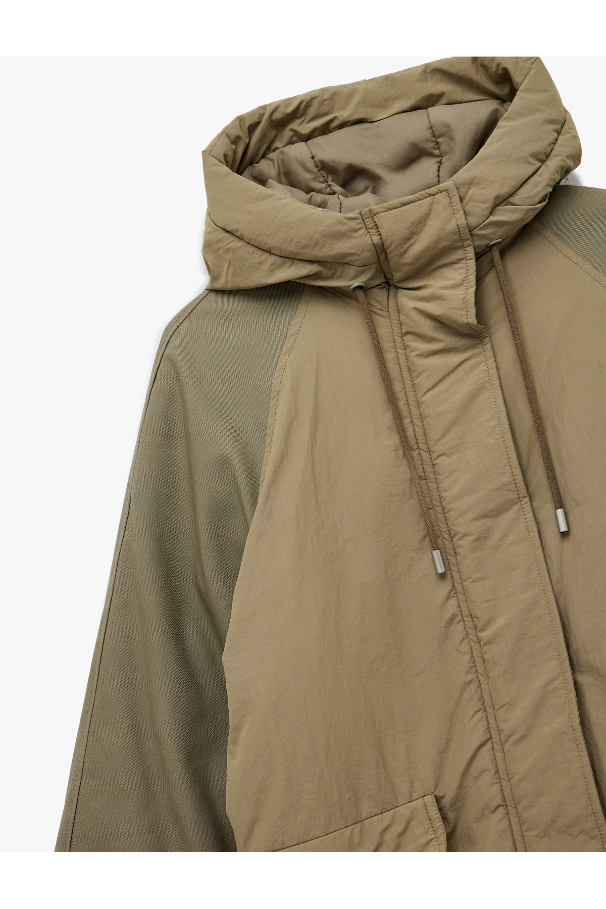 Koton  Uzun Kollu Cepli Kapüşonlu Bomber Mont - Görsel 6