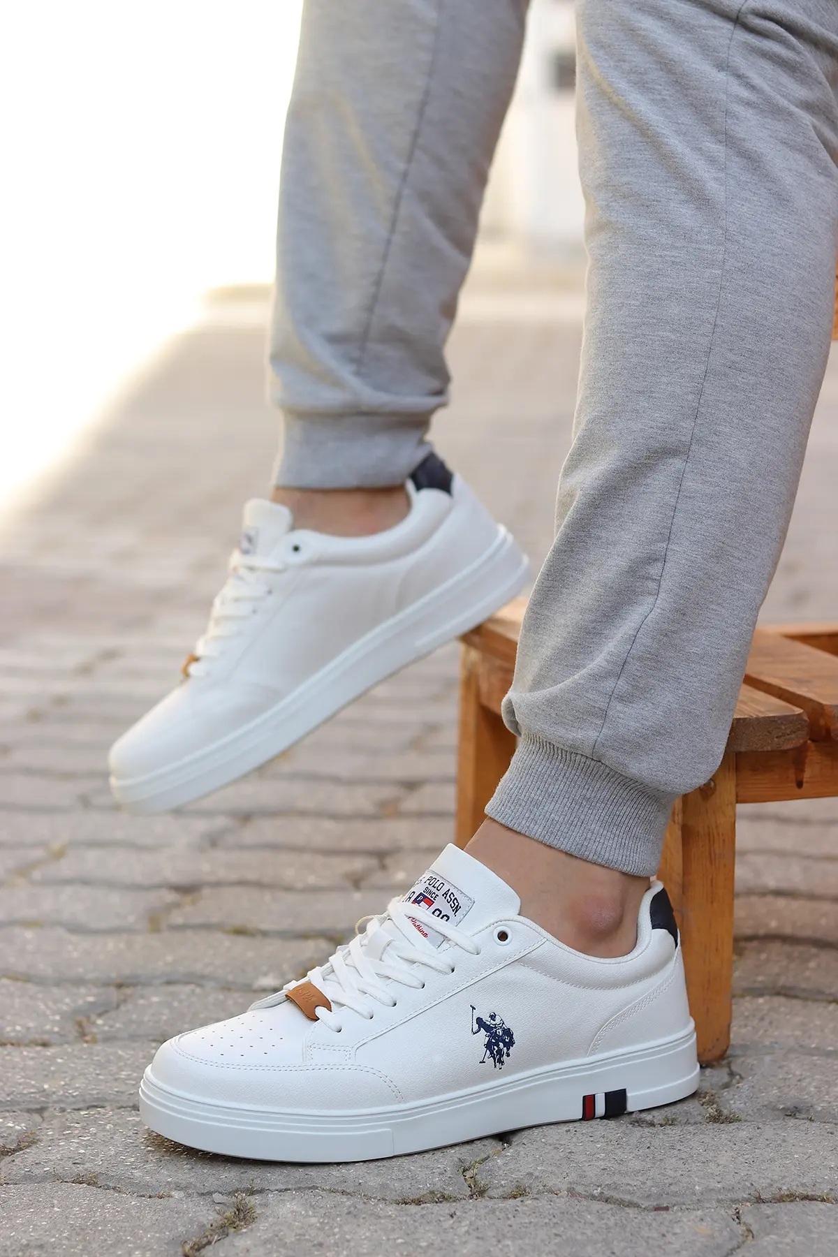 یو اس پولو کفش ورزشی مردانه راحت و راحت چرم، کفش ورزشی سفید