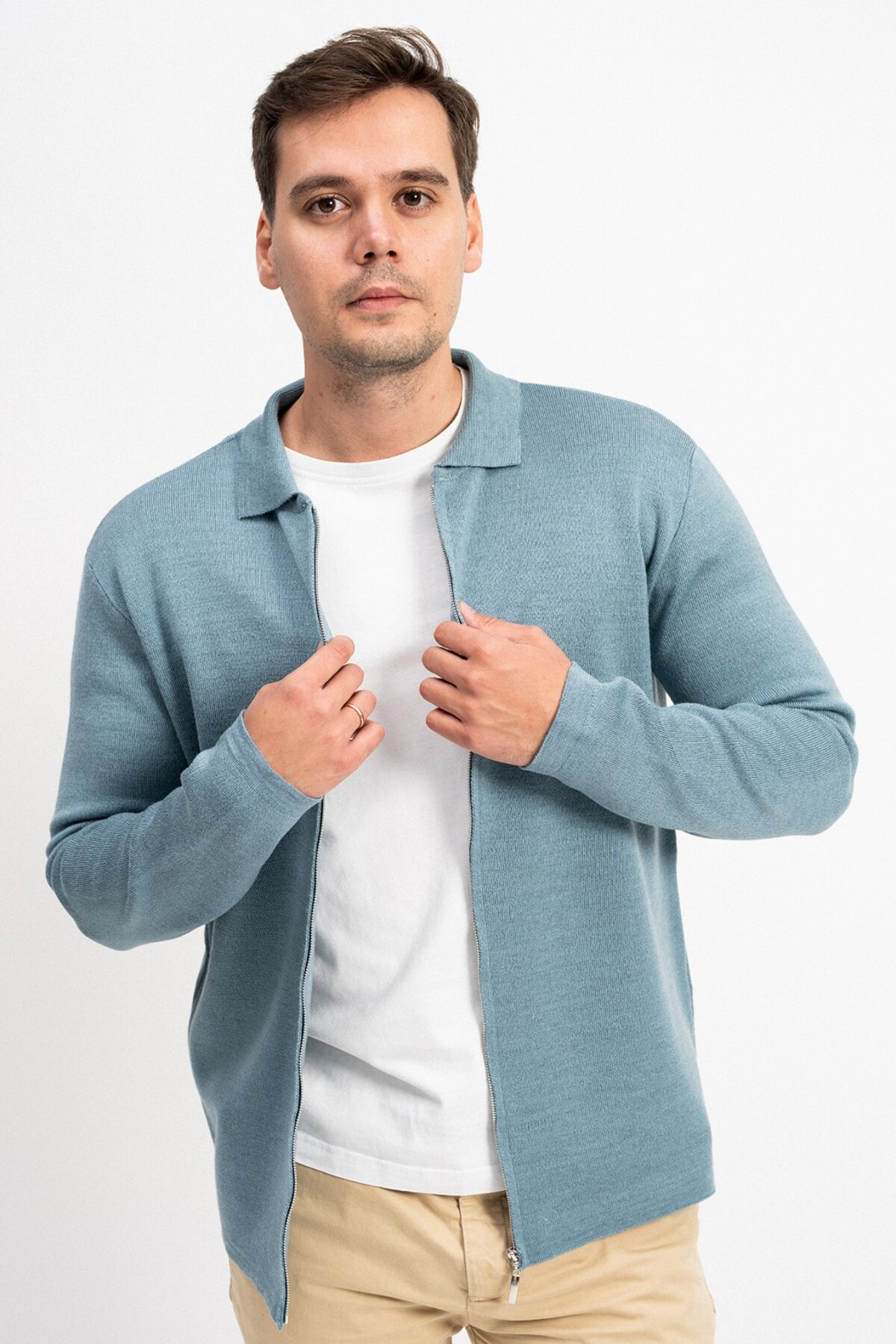 F&K  Polo Yaka Fermuarlı Erkek Triko Hırka - Görsel 4