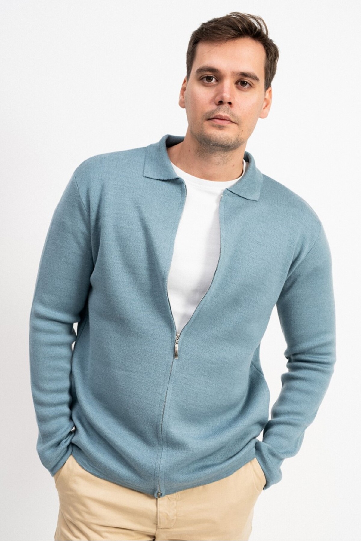 F&K  Polo Yaka Fermuarlı Erkek Triko Hırka - Görsel 2