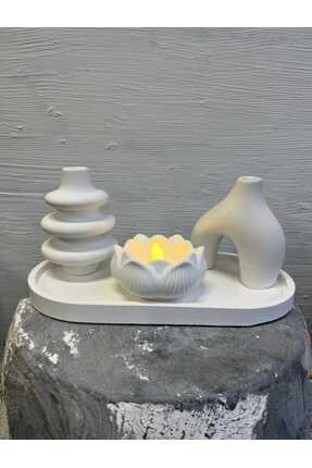 YILDIZ DECOR Pampas Vazo Seti Lotus Mumluk Tepsi Set hediyelik dekoratif vazo...