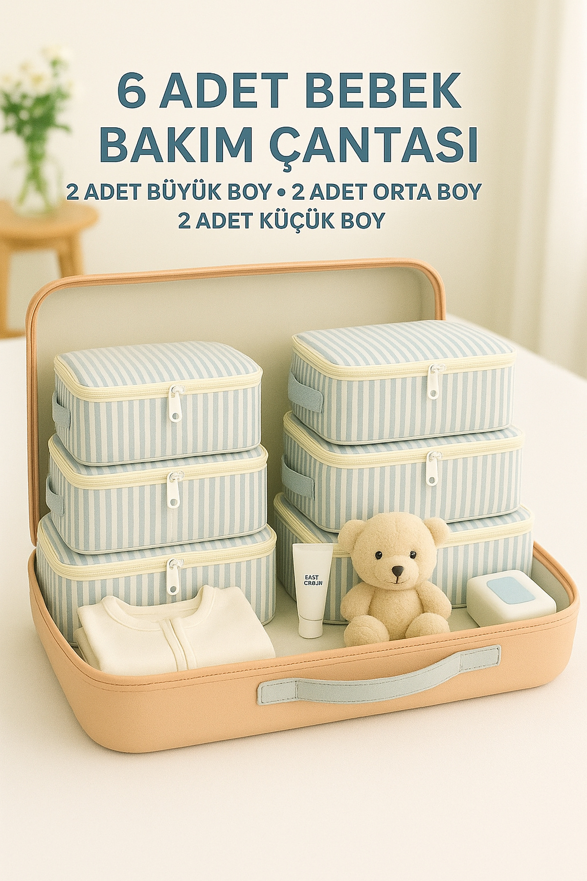 Spartek home textile 6 Parça çizgili desenli - Doğum/Hastane Çıkış Çantası - çizgili desenli