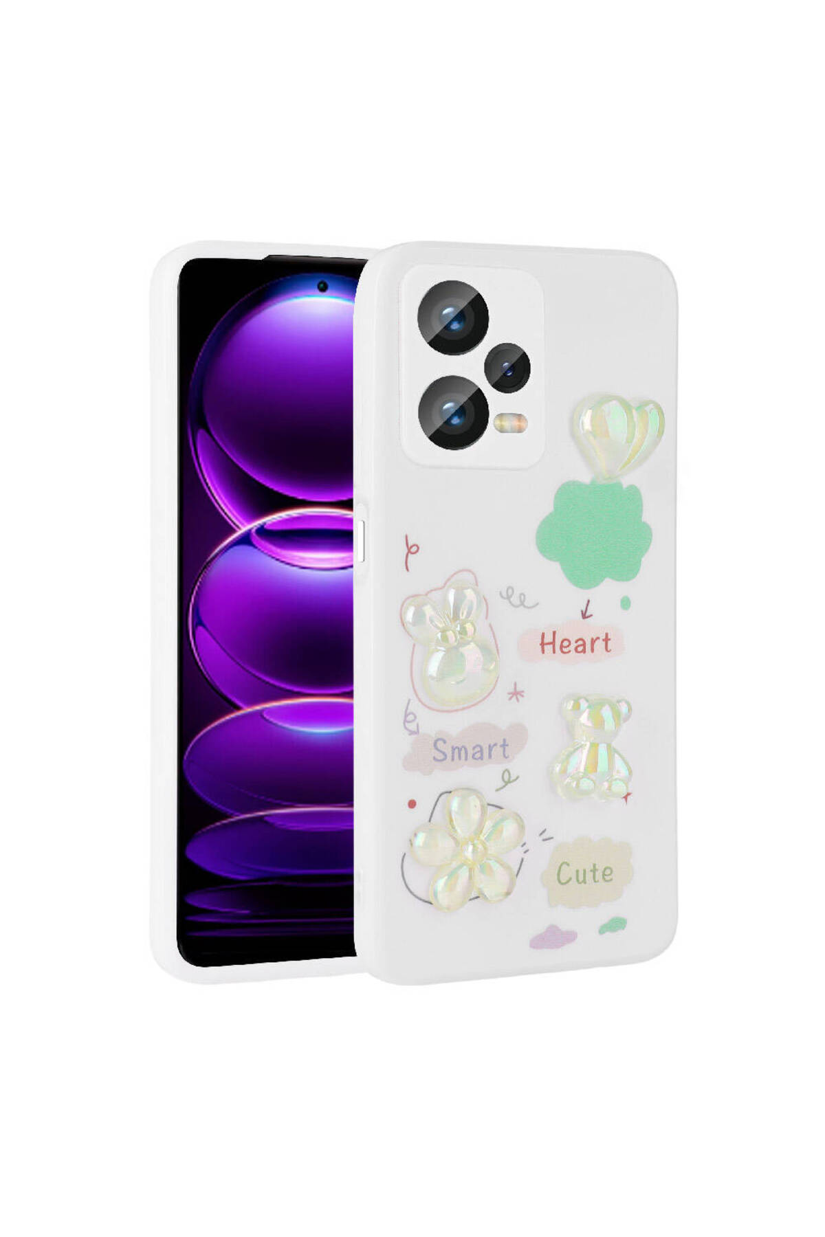Redmi Note 12 Pro Plus 5G Kılıf Kabartma Figürlü Parlak N7TH Toys Silikon Kapak - Beyaz