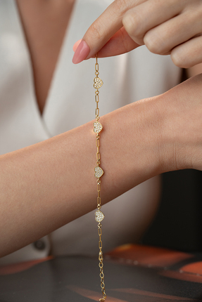 jingle bells Zincirli 925 Ayar Gümüş Kalp Bileklik Altın Kaplama