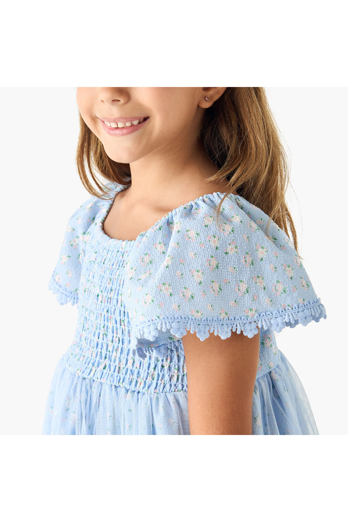 فستان بقصة حرف A مزين بطبعة زهور، بياقة مربعة وتفا...