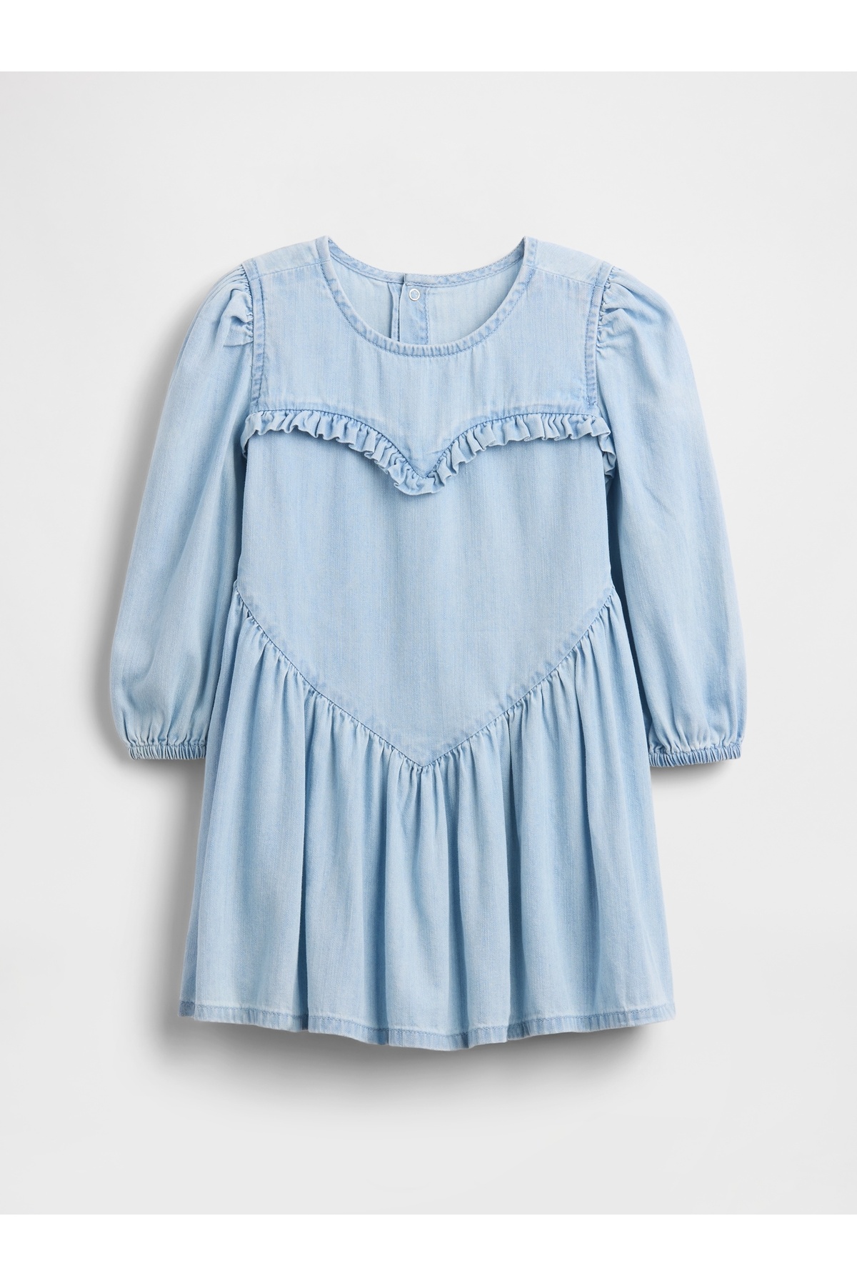 GAP Kız Bebek Mavi Denim Ruffle Heart Elbise fotoğrafı 3 (önizleme)