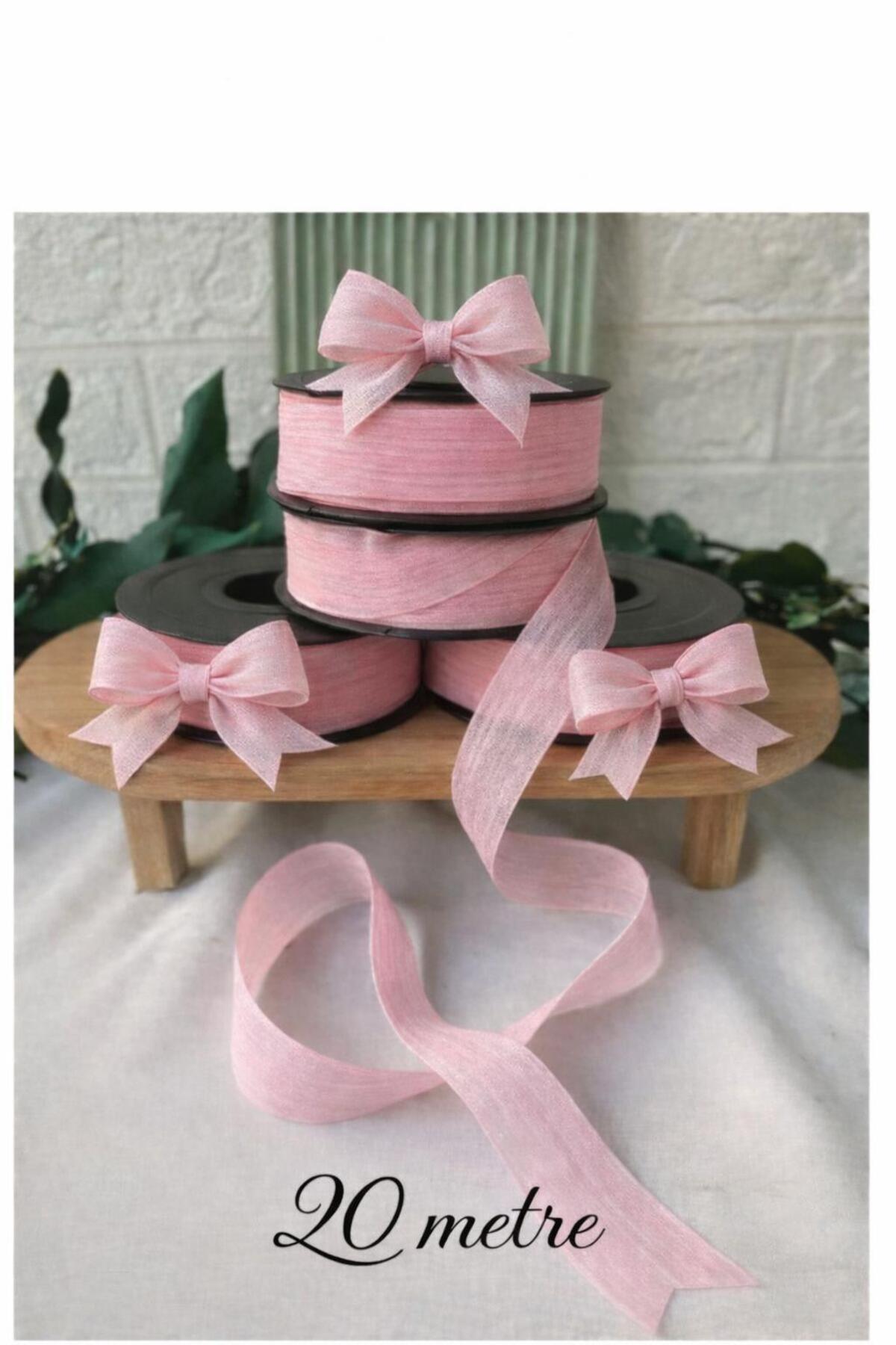 Linen Ribbon 1 Nopel Baby Pink Linen Ribbon 20 Mt 2.5 Cm