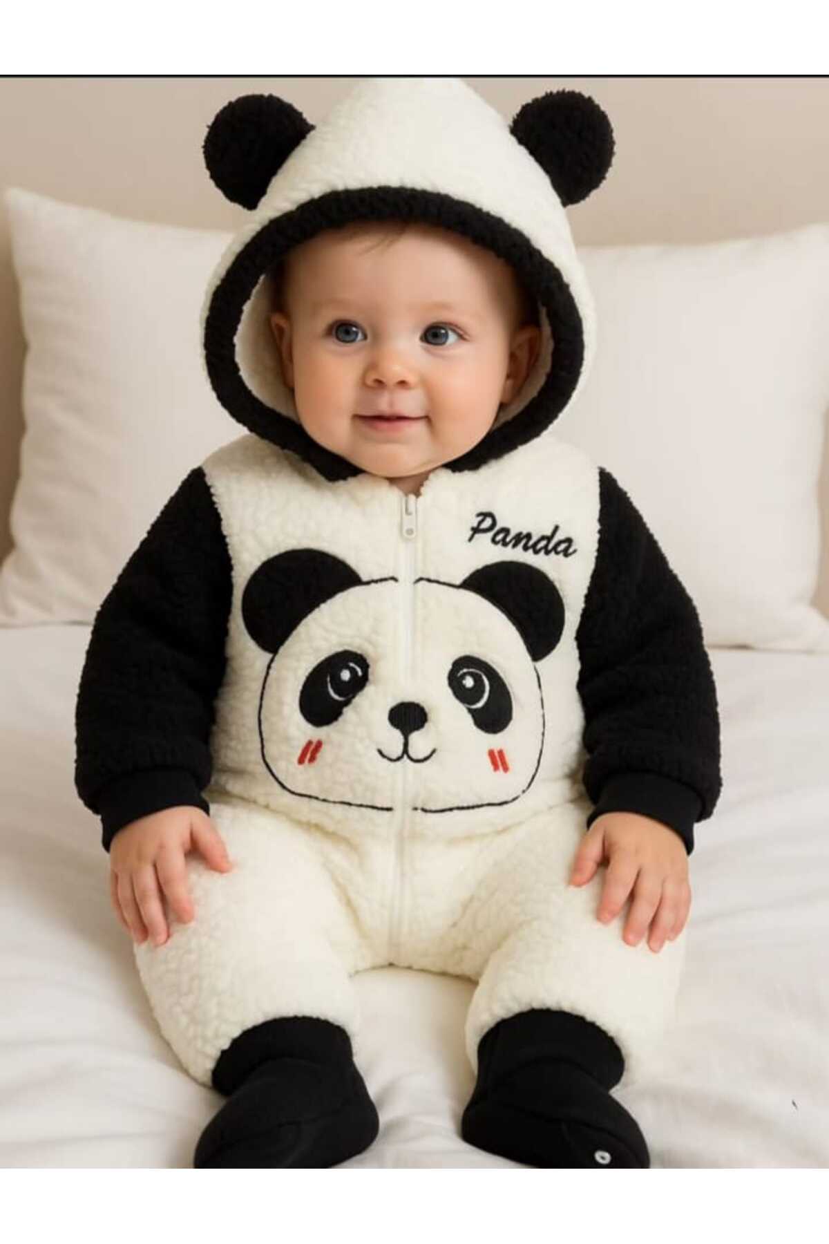 BY TUNA DESİGN Kışlık Panda Temalı Kapüşonlu Bebek Tulum – Peluş Welsoft, Fermuarlı fotoğrafı 5 (önizleme)