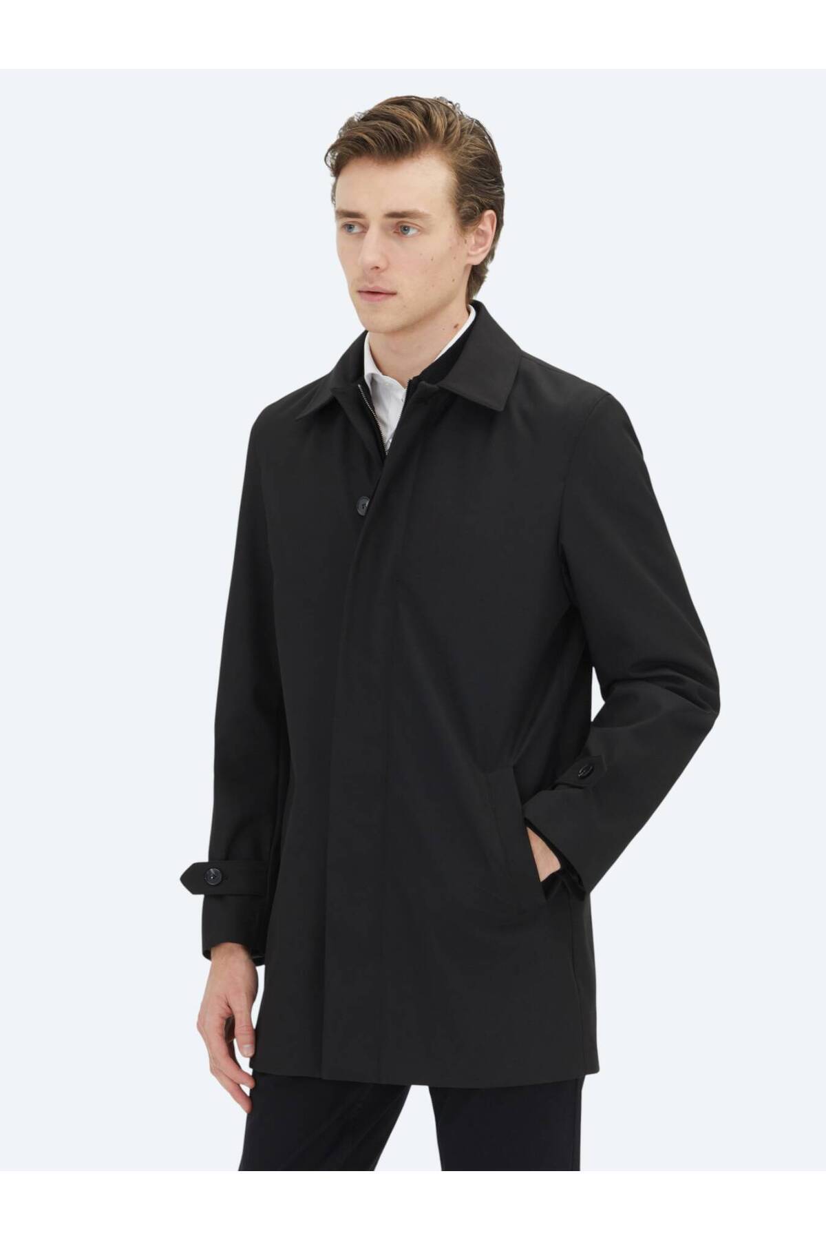 کت بارانی بافتنی غیررسمی یقه پیتر پن مشکی معمولی فیت Kip