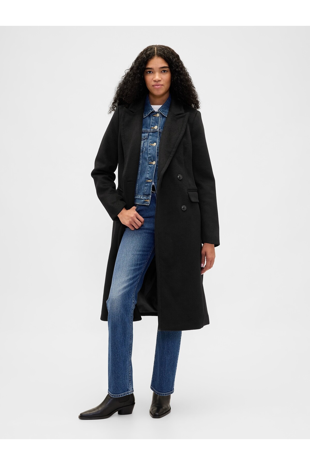 GAP  Kadın Siyah Yün Karışımı Chesterfield Palto