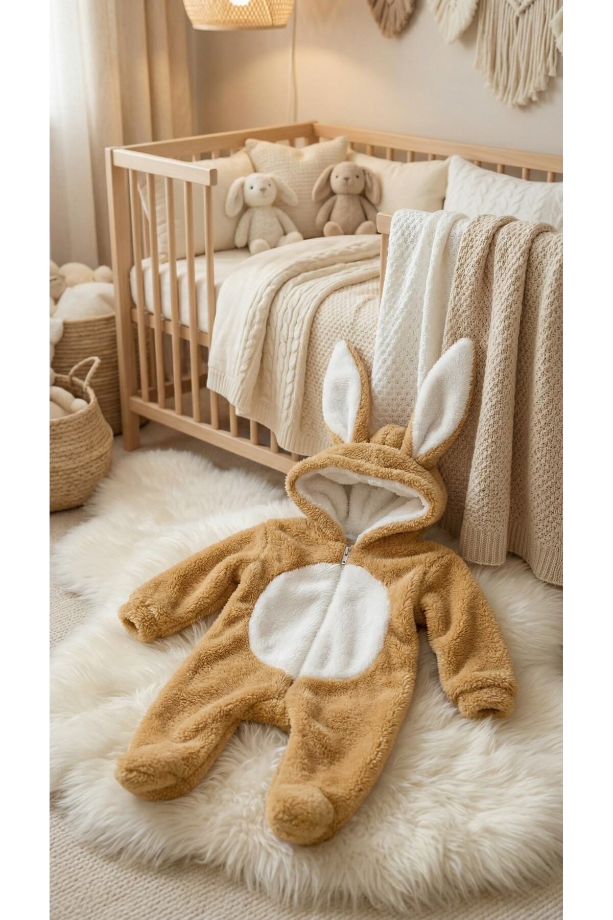 bebek_iklimi İsimli Peluş Kışlık Bebek Tulumu 0-12 Ay – Kapüşonlu Tavşan Kulaklı Patikli fotoğrafı 3 (önizleme)