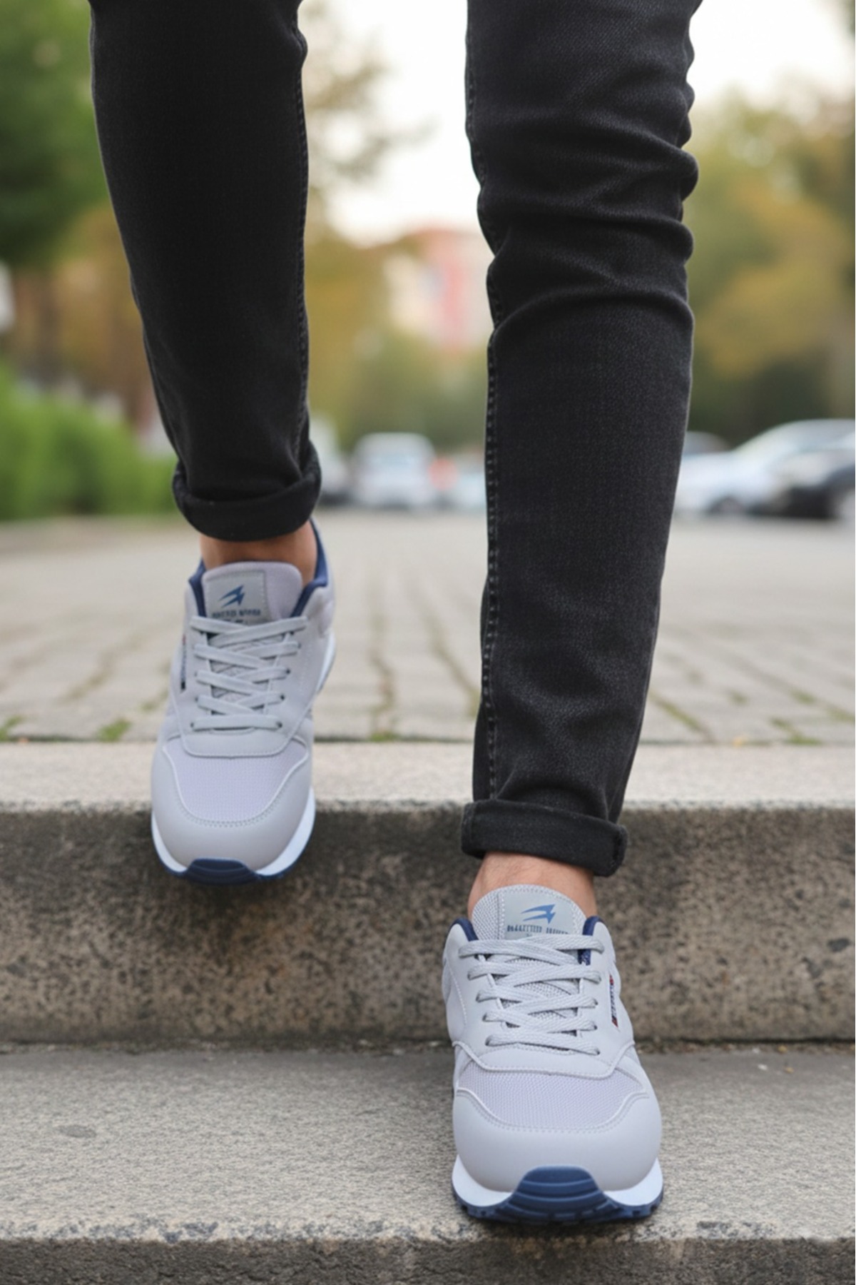 WEBORN  Erkek Gri Lacivert Ortopedik Esnek Bağcıklı Hava Alan Rahat Yumuşak Taban Sneaker Spor Ayakkabı - Görsel 5