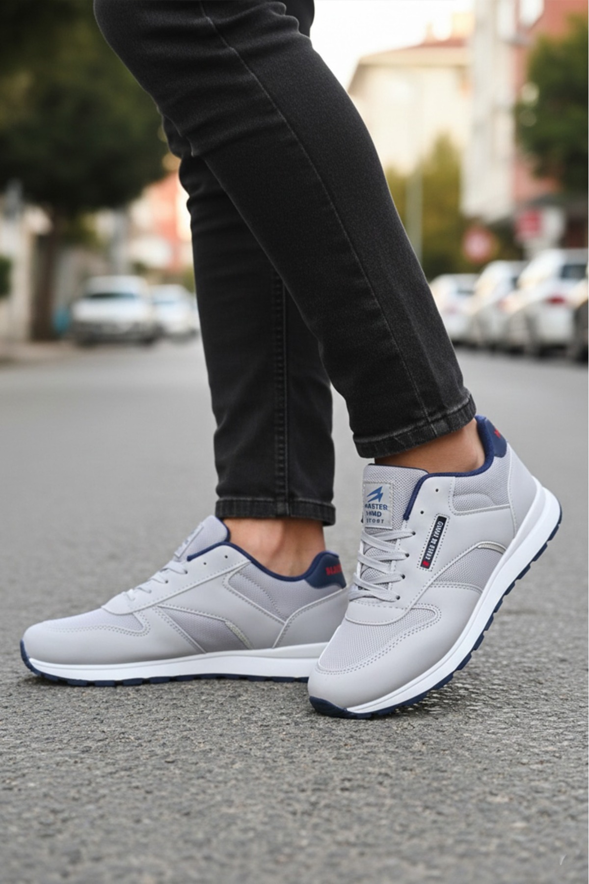 WEBORN  Erkek Gri Lacivert Ortopedik Esnek Bağcıklı Hava Alan Rahat Yumuşak Taban Sneaker Spor Ayakkabı - Görsel 2