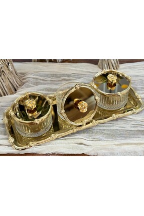 atabey home collection TEPSİLİ GÜL ÇERÇEVELİ FULL GOLD KASE SETİ & ŞEKERLİK &...