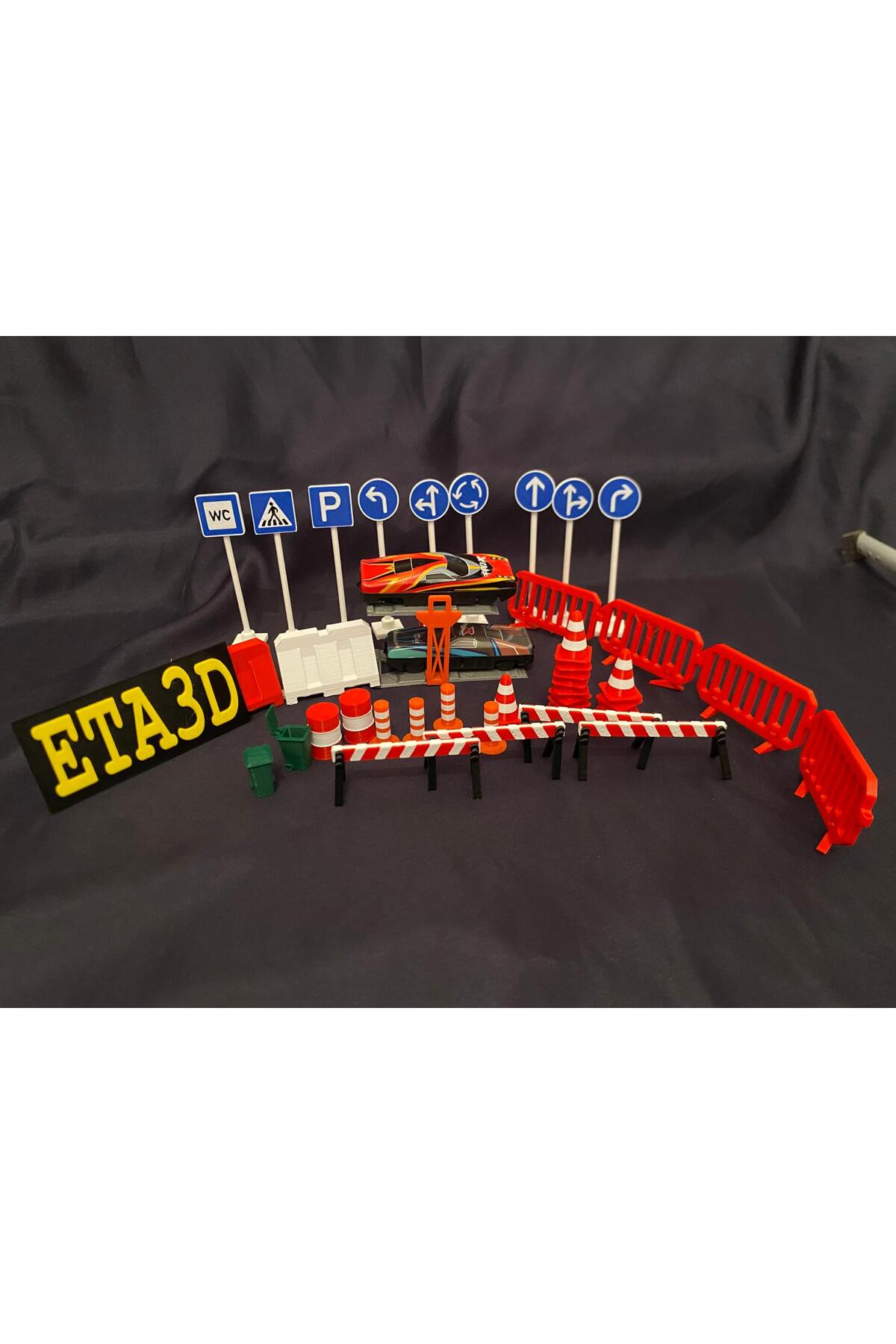 ست اسباب‌بازی آموزشی علائم ترافیکی، مخروط‌ها، تانک نفت و موانع جاده‌ای به همراه خودروی غافلگیرکننده هدیه