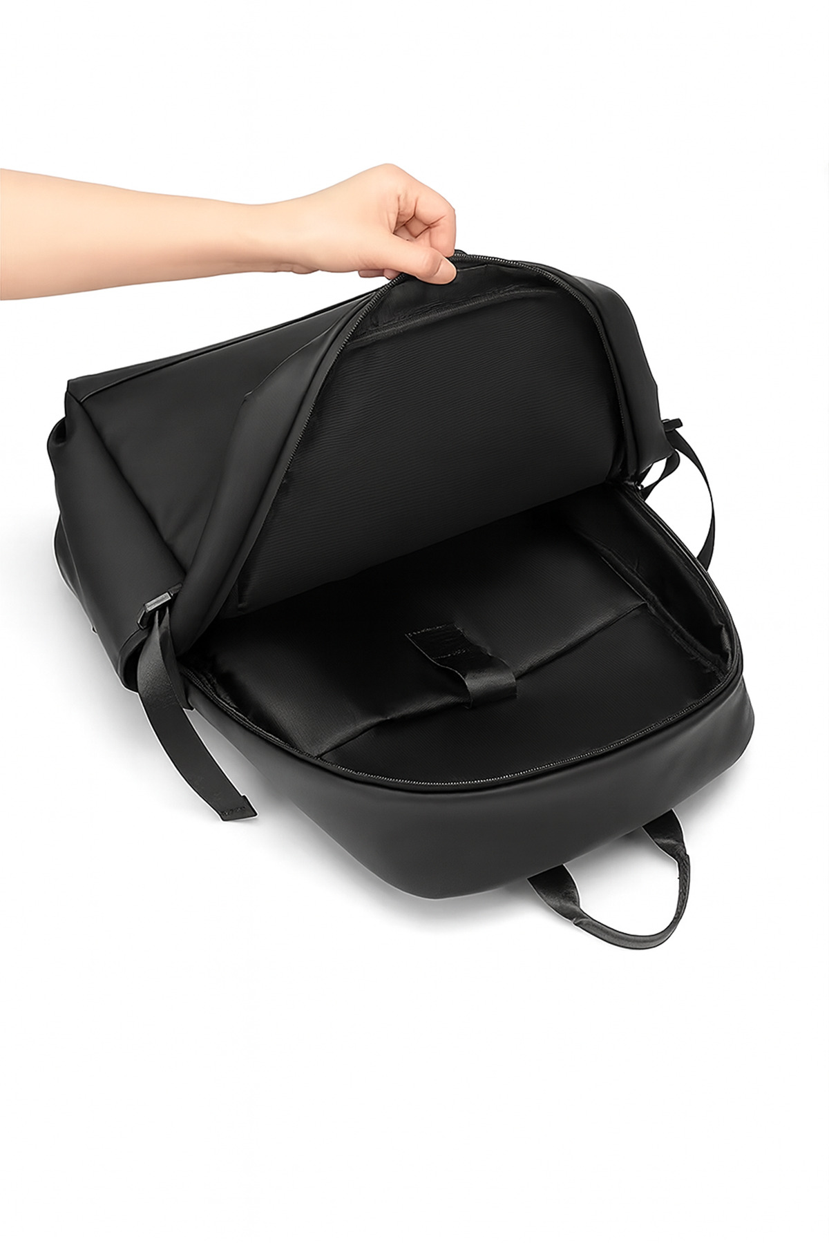 D'VERS  Siyah 4 Bölmeli Su İtici Fermuar Özellikli Suni Deri Laptop Sırt Çantası - Görsel 6
