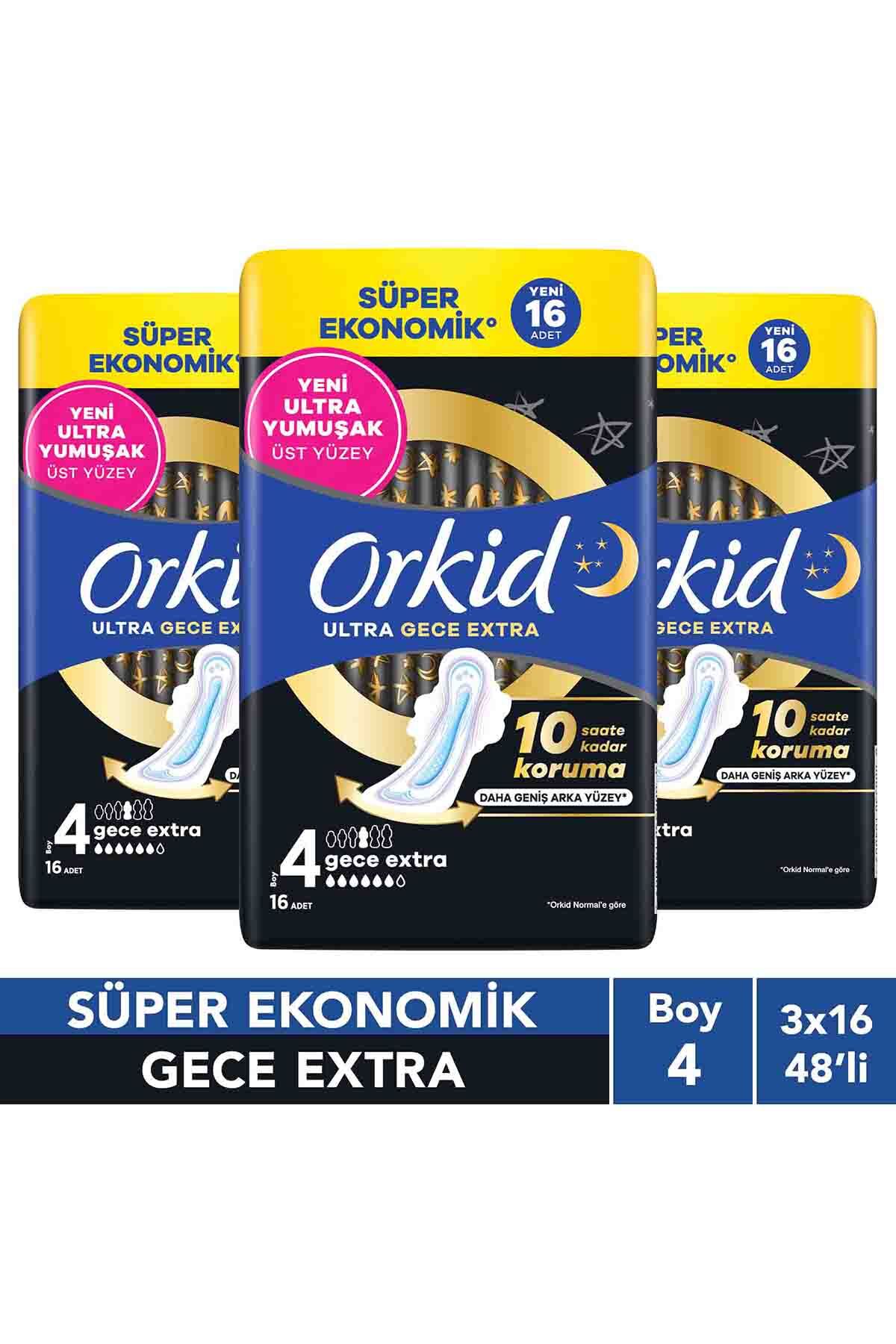 Orkid Ultra Gece Extra (Boy 4) 16 Adet Süper Ekonomik Hijyenik Ped x3