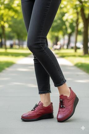 Biocomfort Kadın Bordo Anatomik Akıllı Bağcıklı Hakiki Deri Günlük Casual Aya...