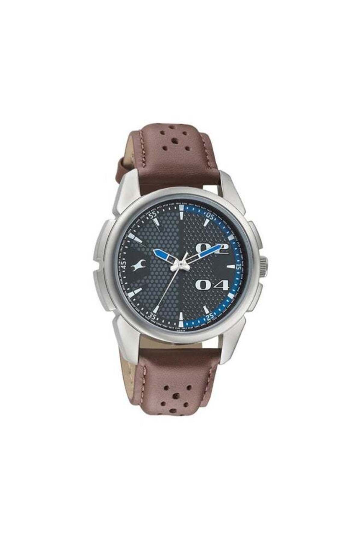 FASTRACK ساعة رجالية تناظرية 3124SL06 - مينا رمادي مزخرف، سوار من الجلد ...