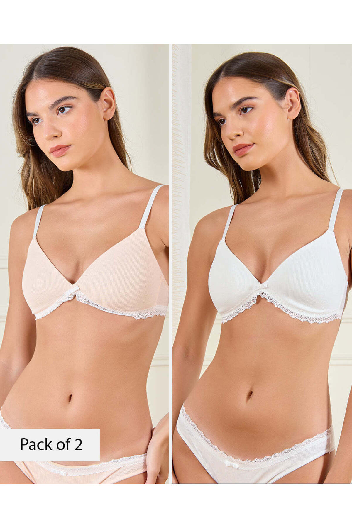 REDTAG Women Beige And White Non-Wired Padded Bra Set (Pack of 2)
