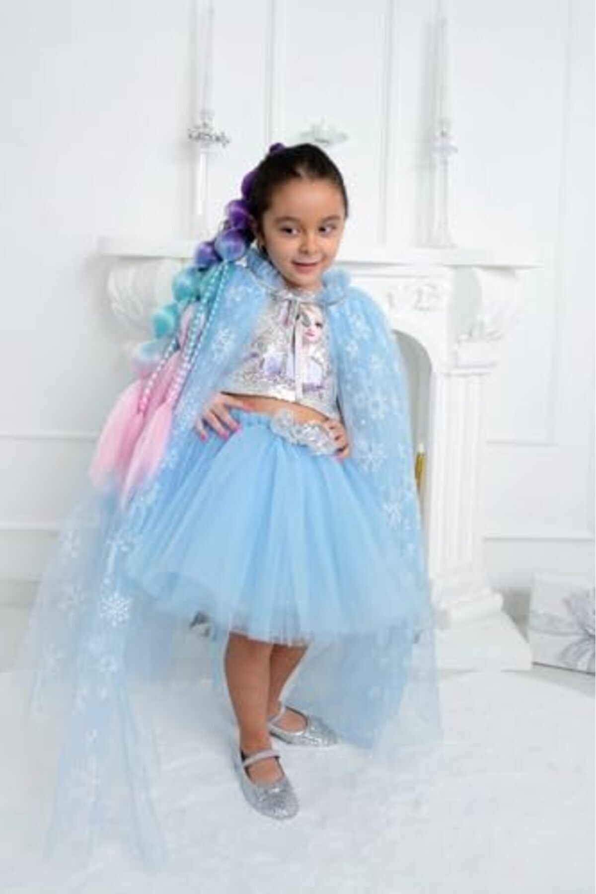 BRF MRT Kız Çocuk Pelerin,Kristal Taç ve Asası/Mavi Renk / 3-10 Yaşlar 1211562