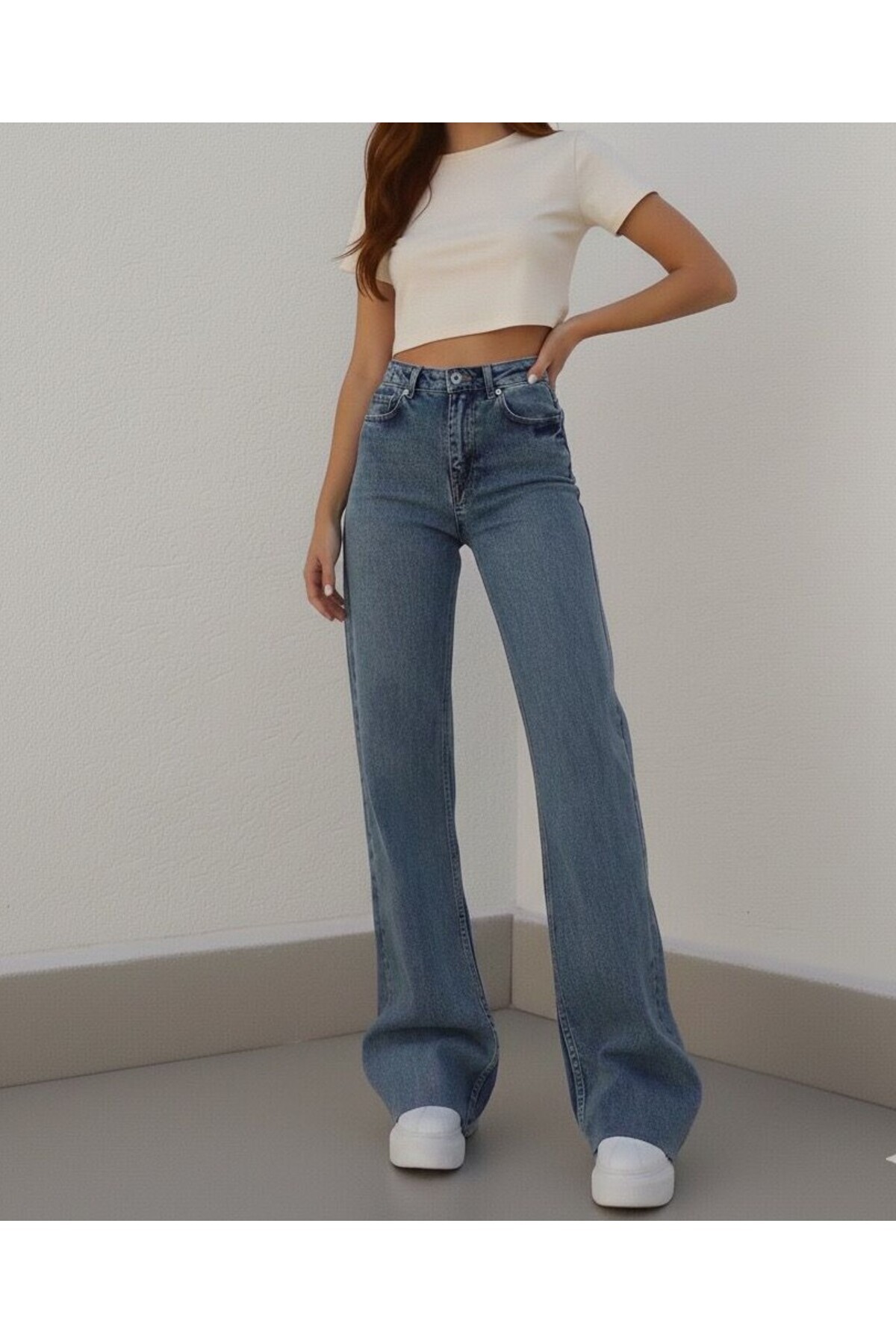 BİENAL BUTİK Blend ženske srednje velike snježne super Visok struk široke nog...