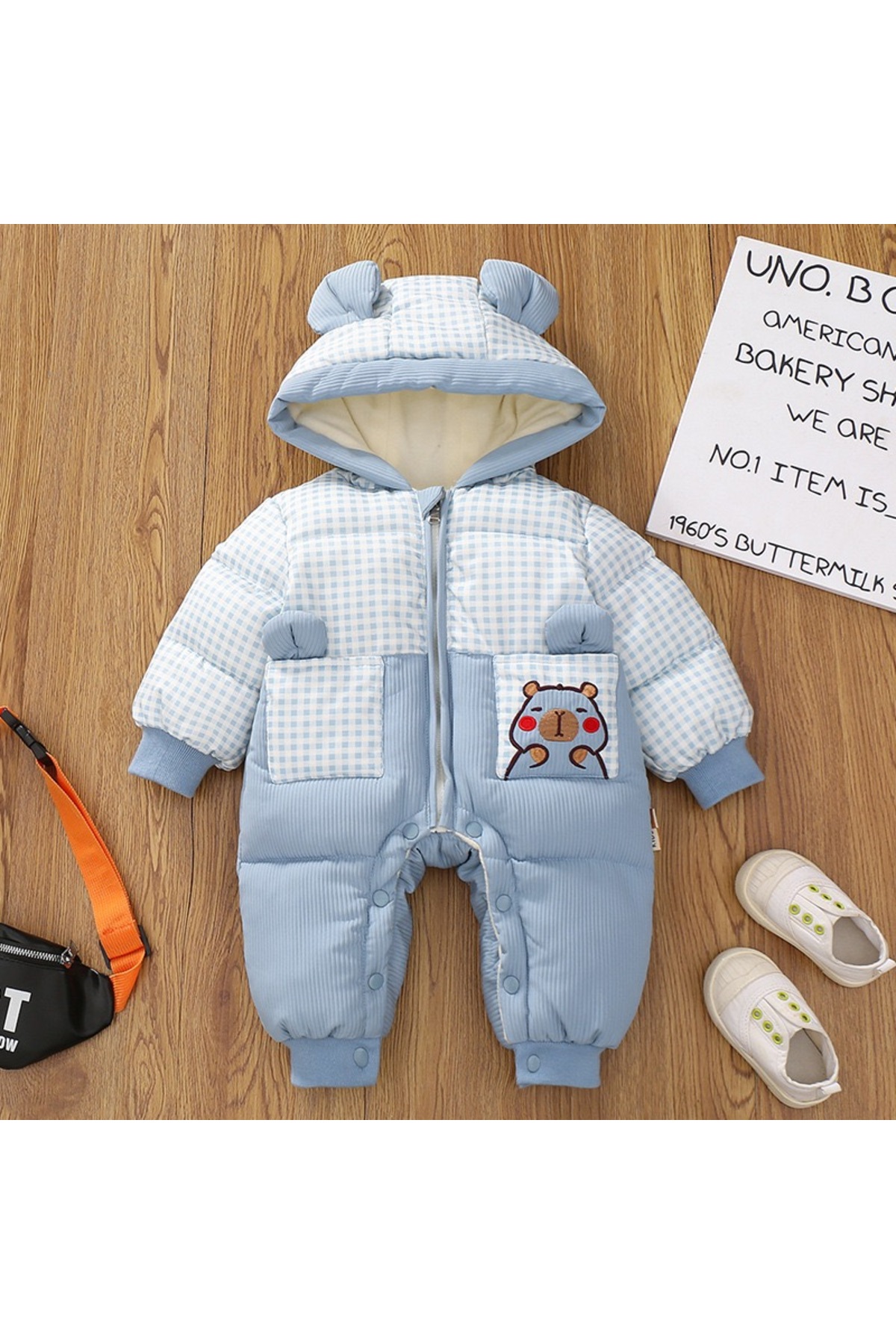 melisam.msg Kız Erkek Çocuk İçi Polar Kalın Sevimli Ayıcık Tulum Mont fotoğrafı 2 (önizleme)