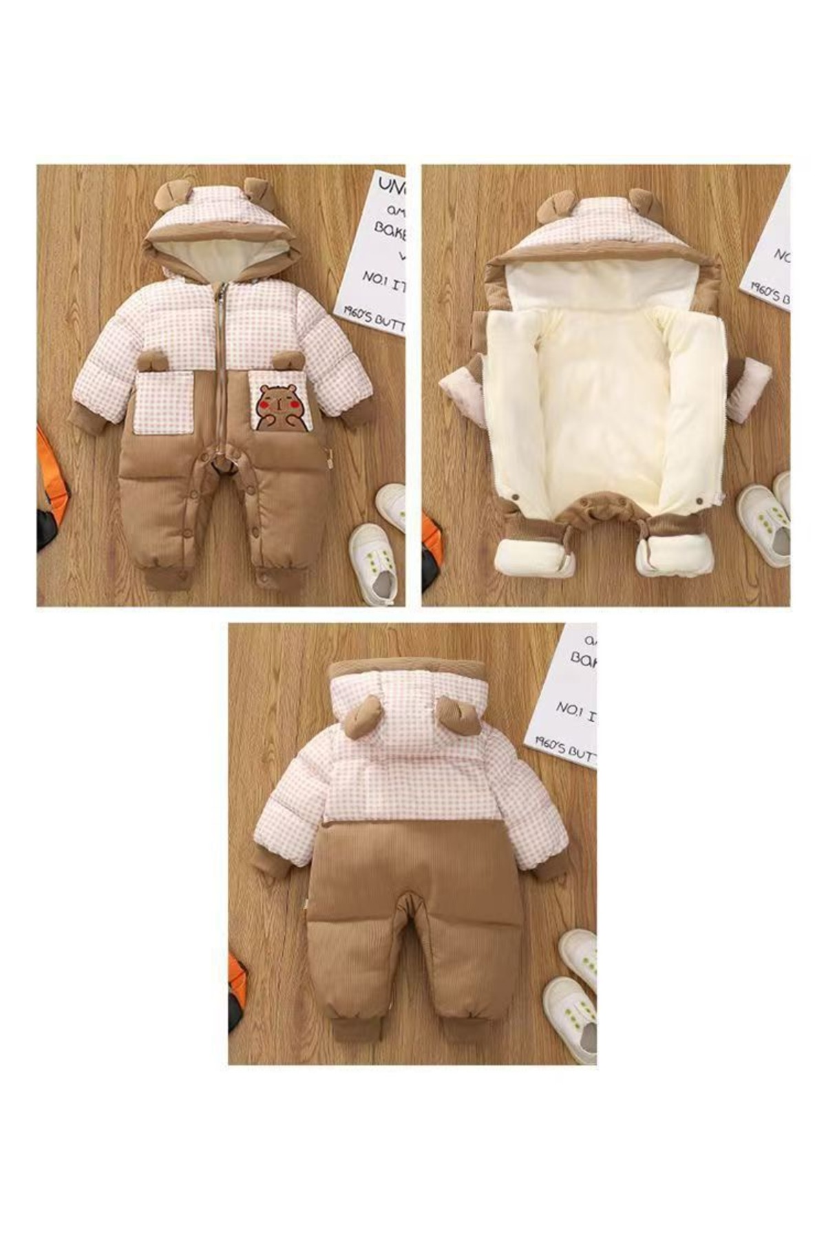 melisam.msg Kız Erkek Çocuk İçi Polar Kalın Sevimli Ayıcık Tulum Mont fotoğrafı 6 (önizleme)