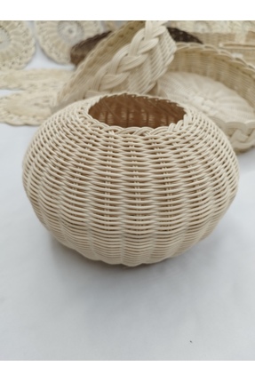 Eltanin %100 Doğal El Yapımı Çok Amaçlı Dekoratif Şık Rattan Vazo (22x22 cm, ...