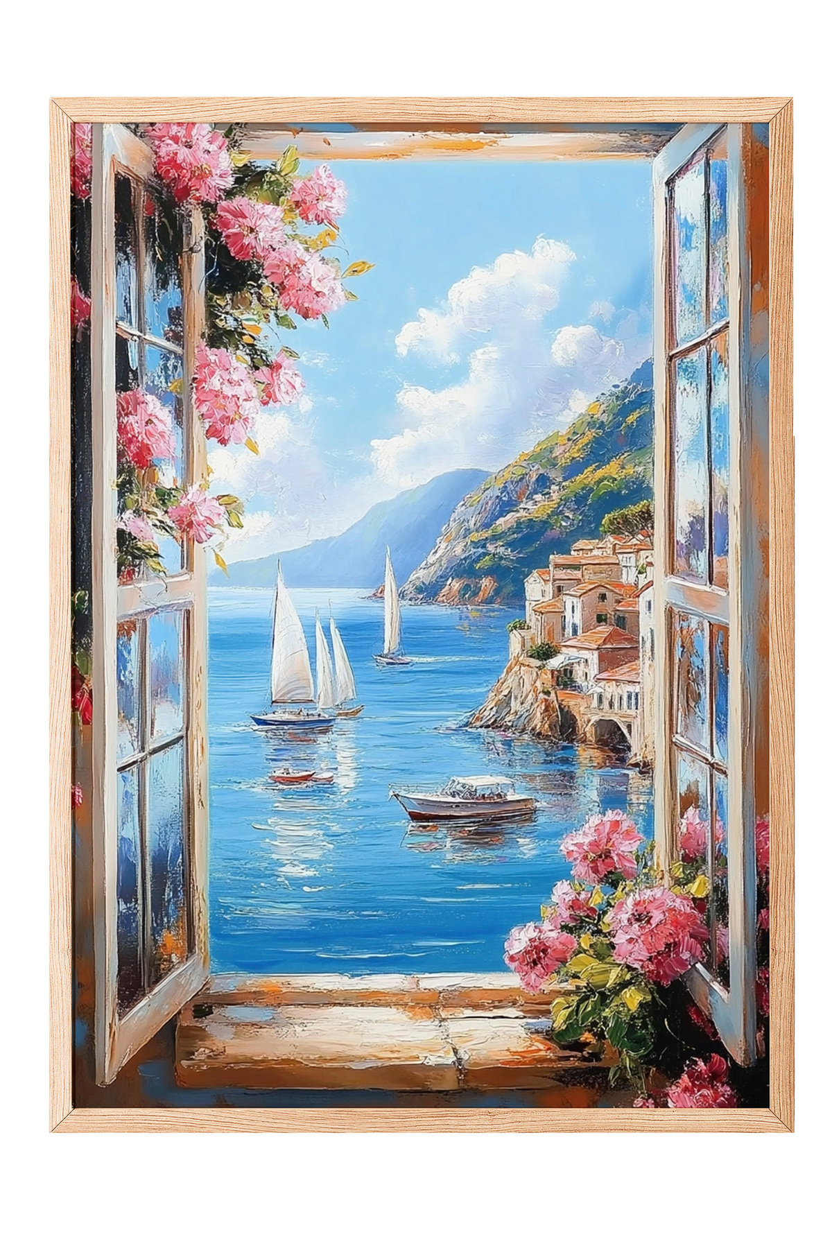 油彩画 Twin Moorings Duvall Zestia Ahşap Çerçeveli Duvar Tablosu Deniz ve Yelkenli Manzarası