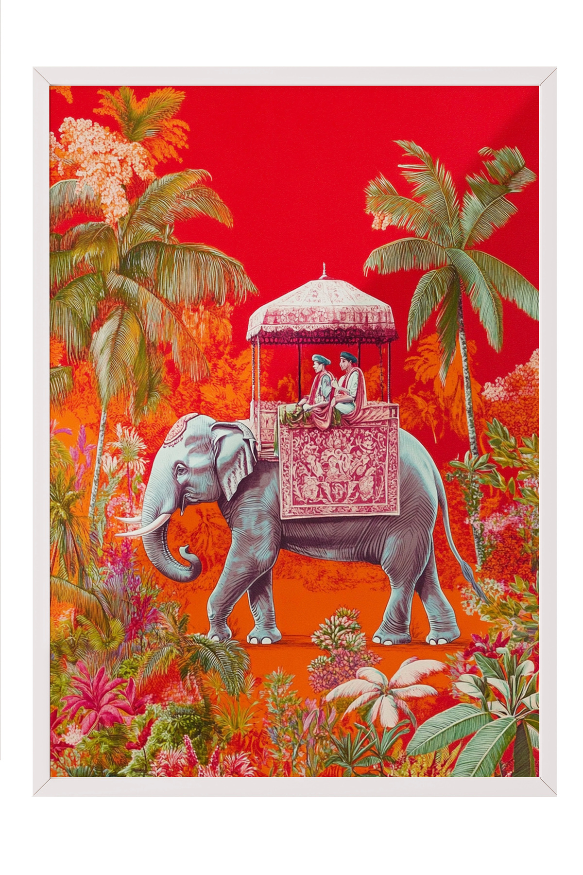 White Framed Wall Table Exotic Elephant Office Decor
