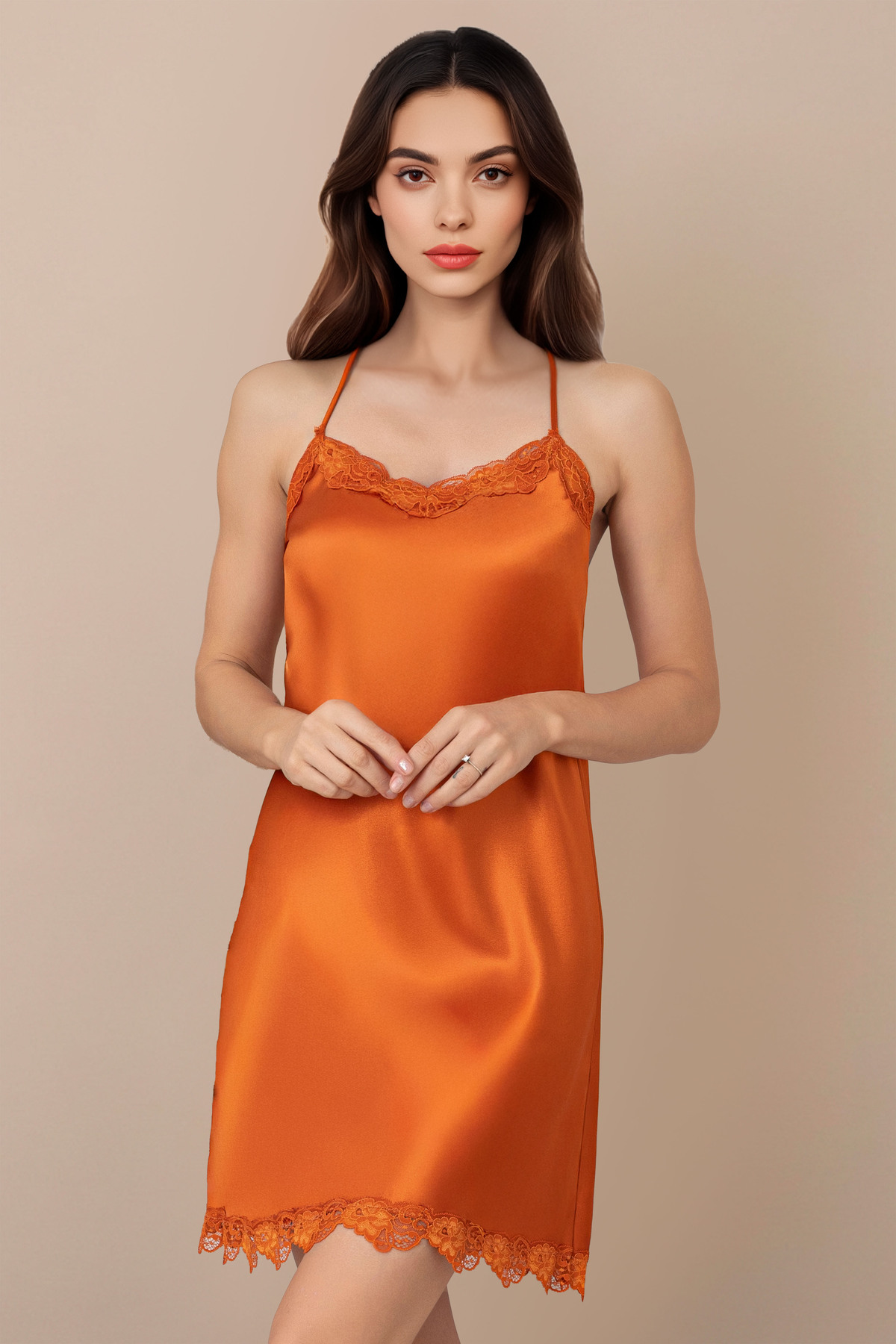 Nurteks Intimo Donna Sindy Dantelli İpeksi Saten Şık Gecelik