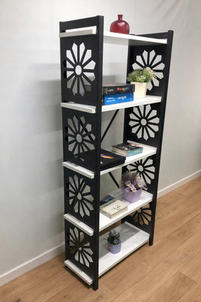 adımshops Desenli, Lazer Kesim, Metal, 5'li Raf,çiçeklik,kitaplık, Dolap
