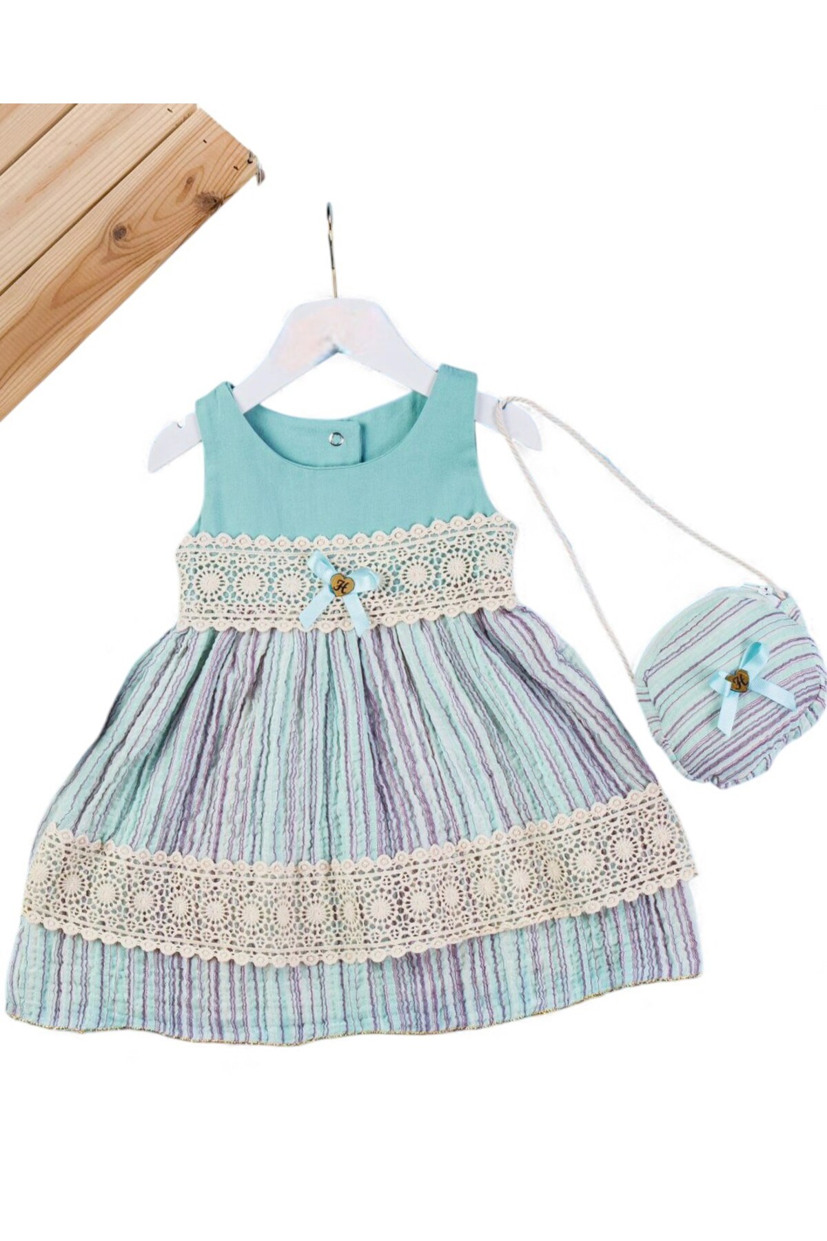 Ege Bebek Kız Bebek 1-2-3 Yaş Dantel Detaylı, Çantalı Yazlık Müslin Elbise R2416 fotoğrafı 2 (önizleme)