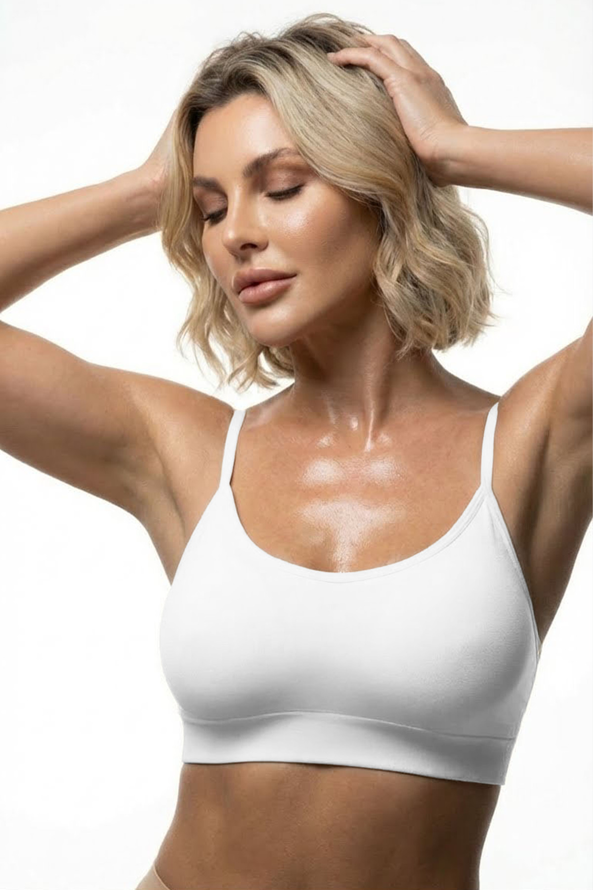 MİSTİRİK Astura Model İnce Askılı Arkası Çapraz Detaylı Rahat Kadın Büstiyer Beyaz Renk görsel 2