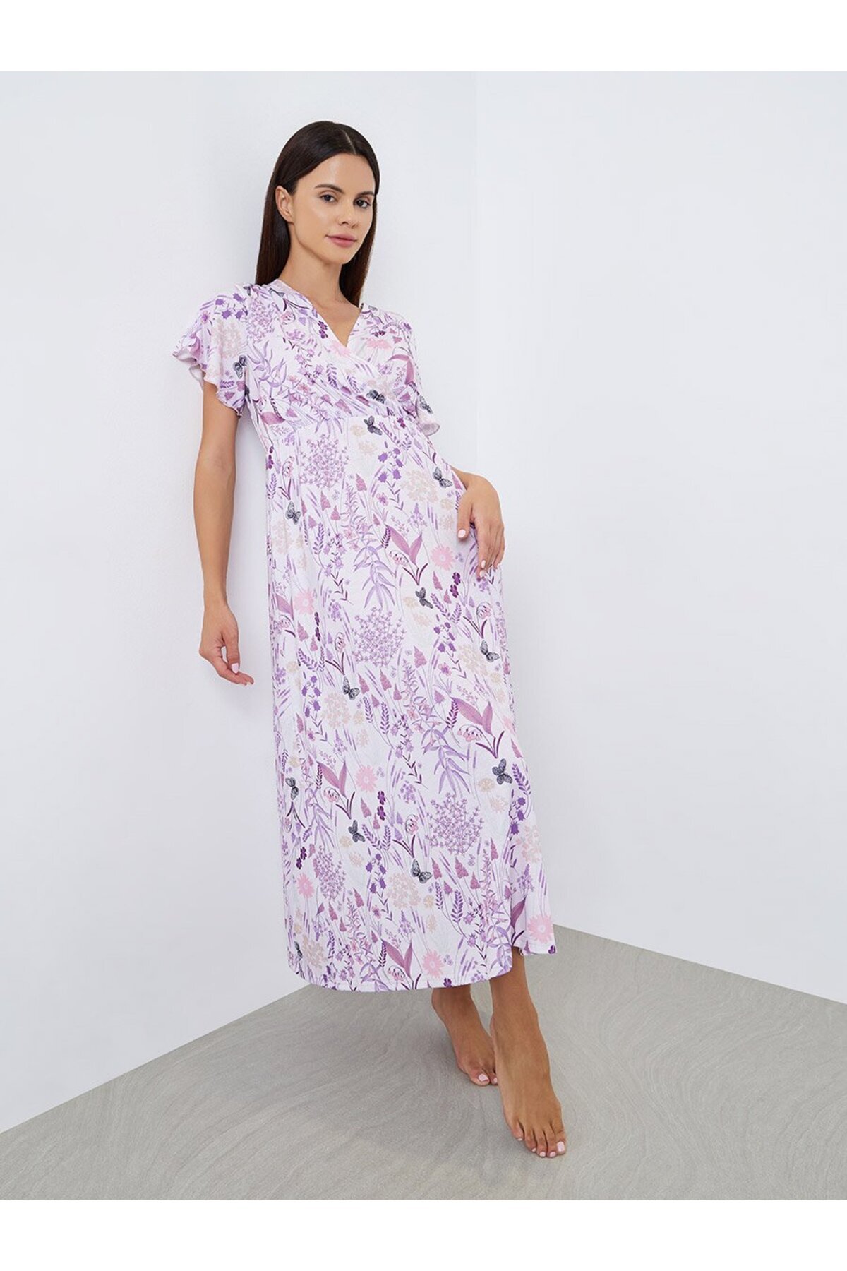Styli Floral Print Wrap Over Nightdress