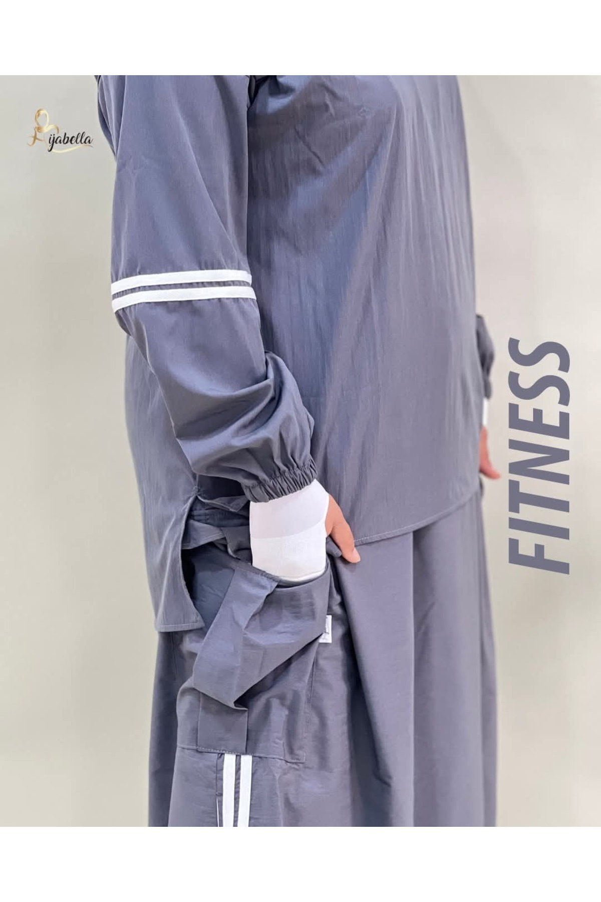 hijabella 3’lü Spor Tesettür Takım | Sweatshirt, Pantolon & Kargo Etek Zincir Detaylı