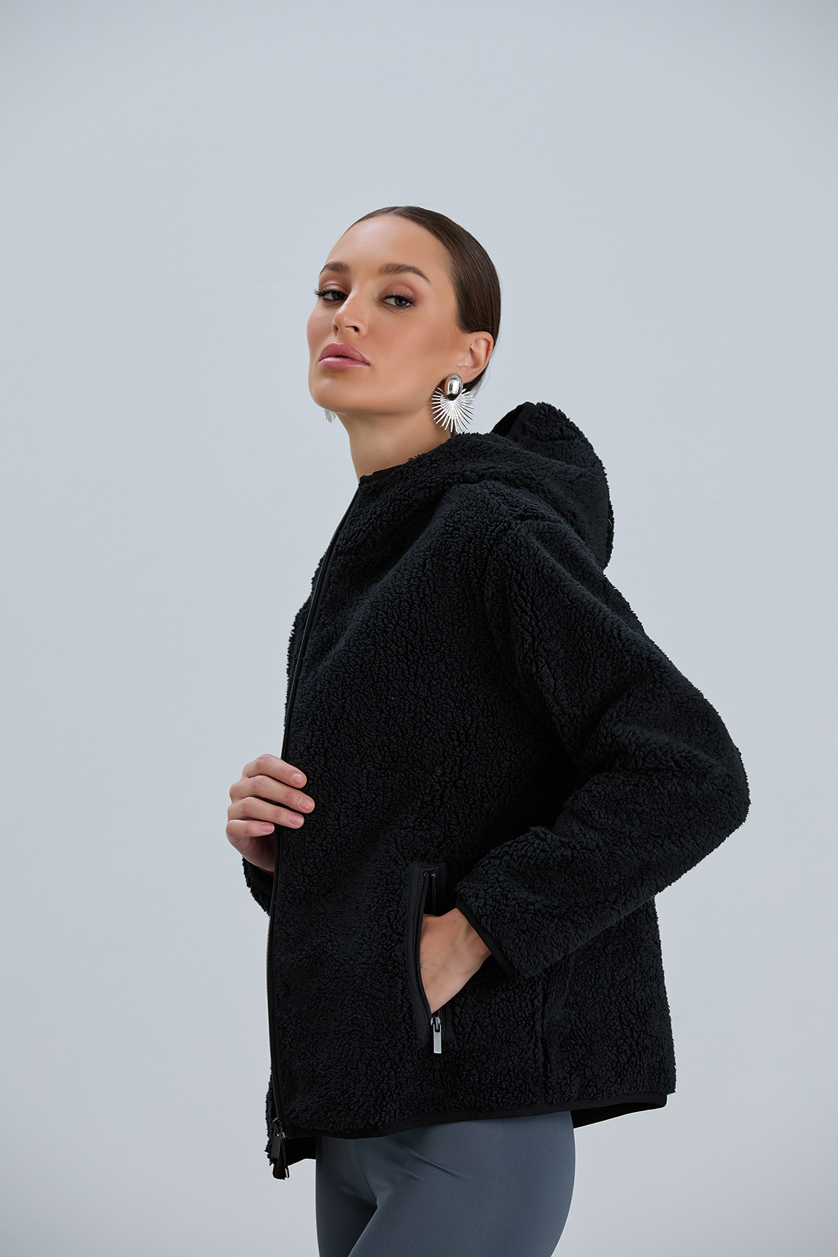 PIQUE  KADIN MONT Kapüşonlu Polar Lamineli Kadın Peluş Mont - Görsel 5