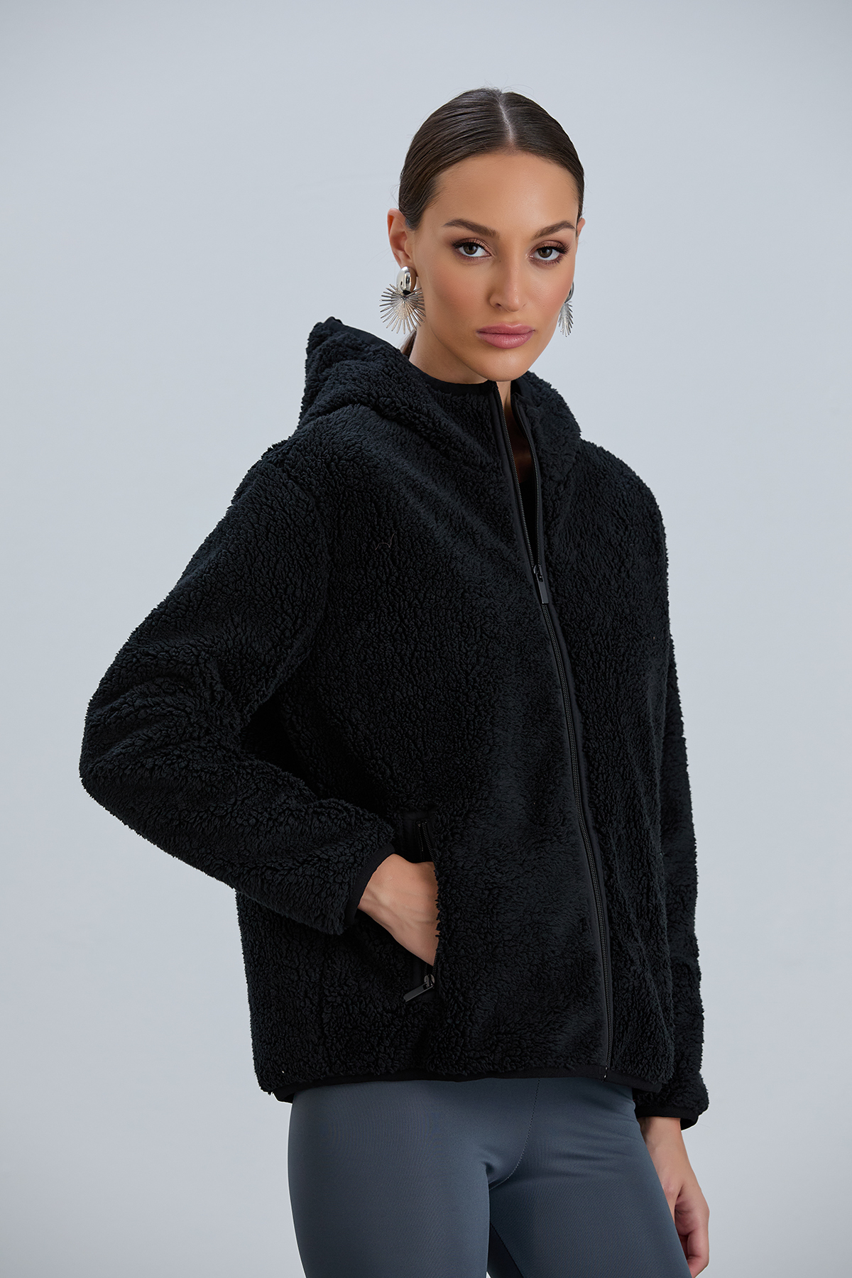 PIQUE  KADIN MONT Kapüşonlu Polar Lamineli Kadın Peluş Mont - Görsel 4