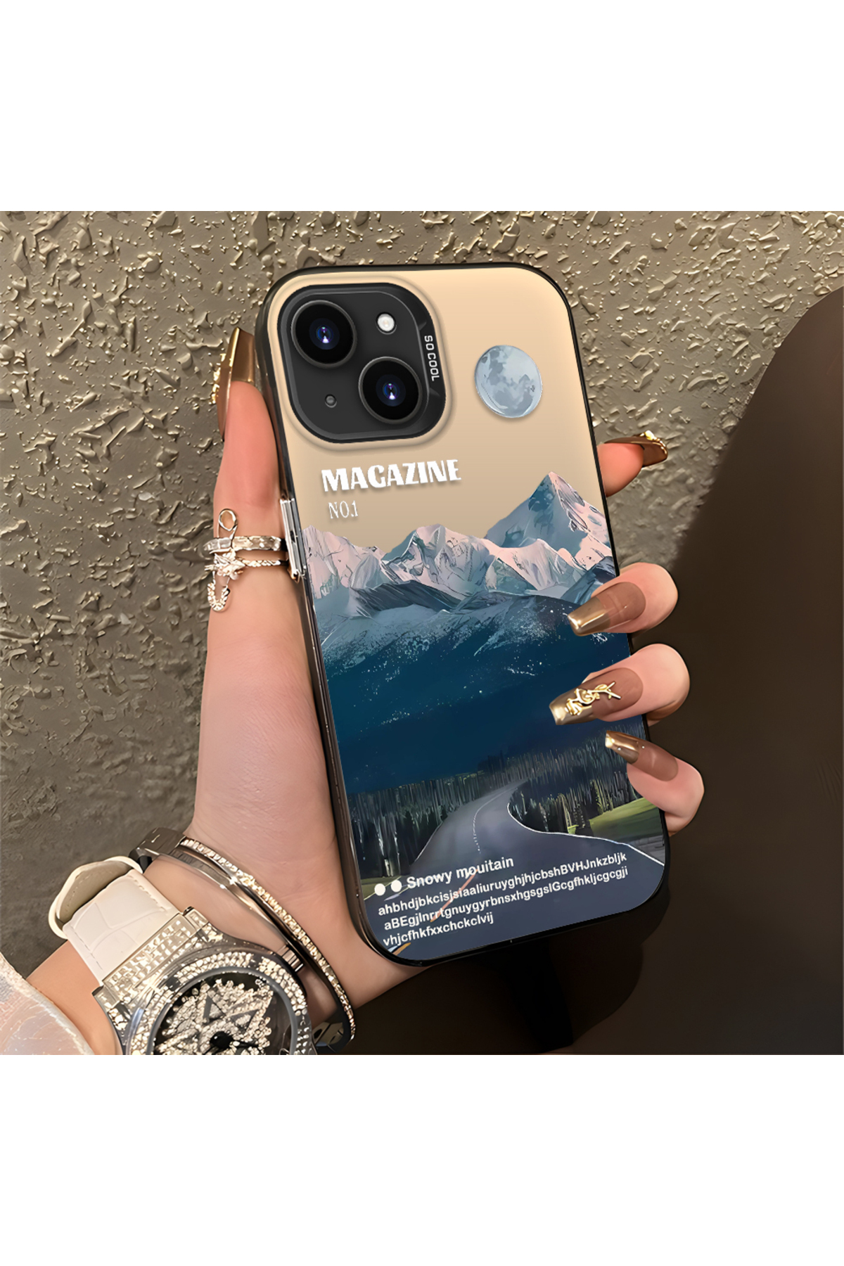 iPhone 13 Compatible Silicone Edge Hard Rear Anti Fall Case Mountain top patterns