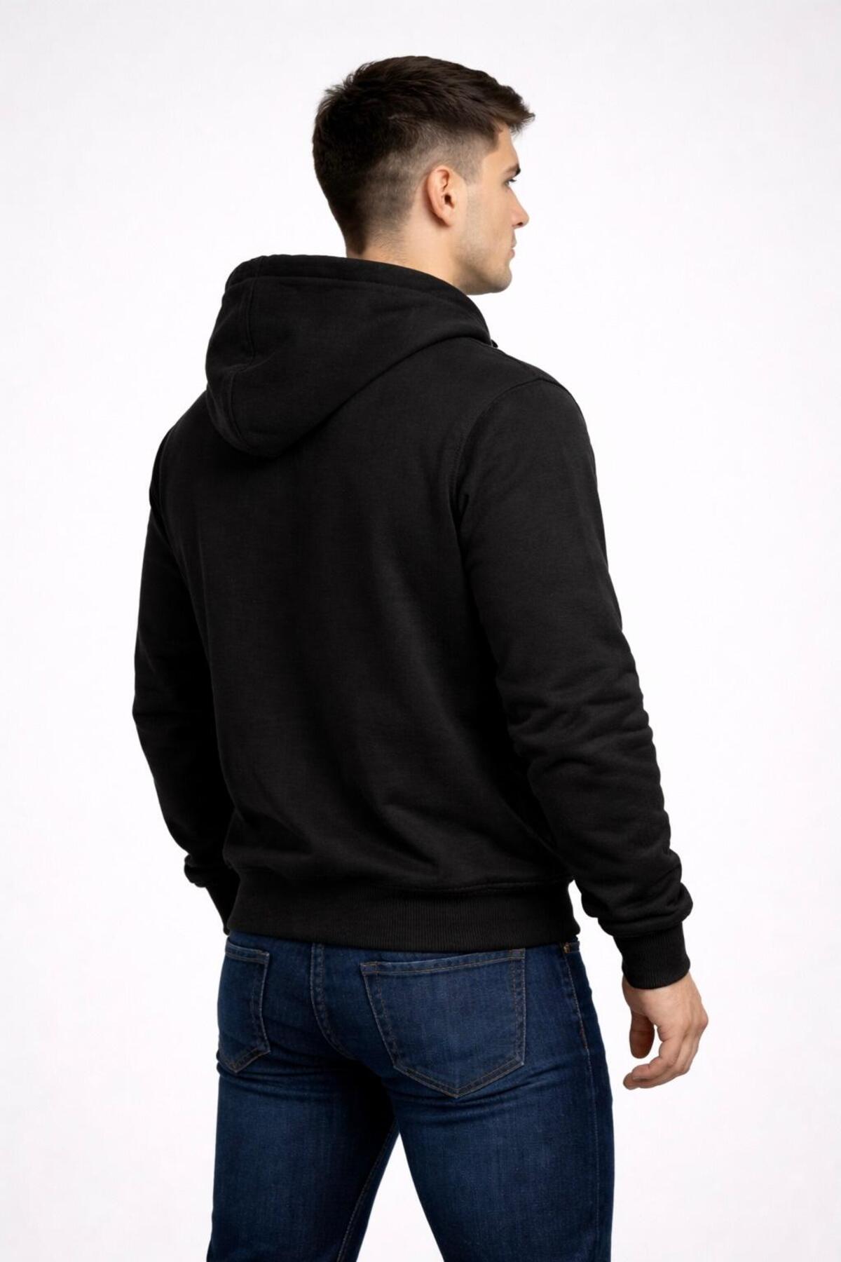 MODA  Relax Fit Rahat Kesim Fermuarlı Çift Cep Kapüşonlu Siyah Ceket - Görsel 2