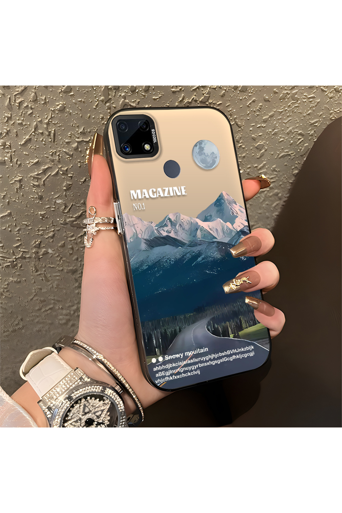 Realme C15 Compatible Silicone Edge Hard Back Anti Fall Case Mountain top patterns
