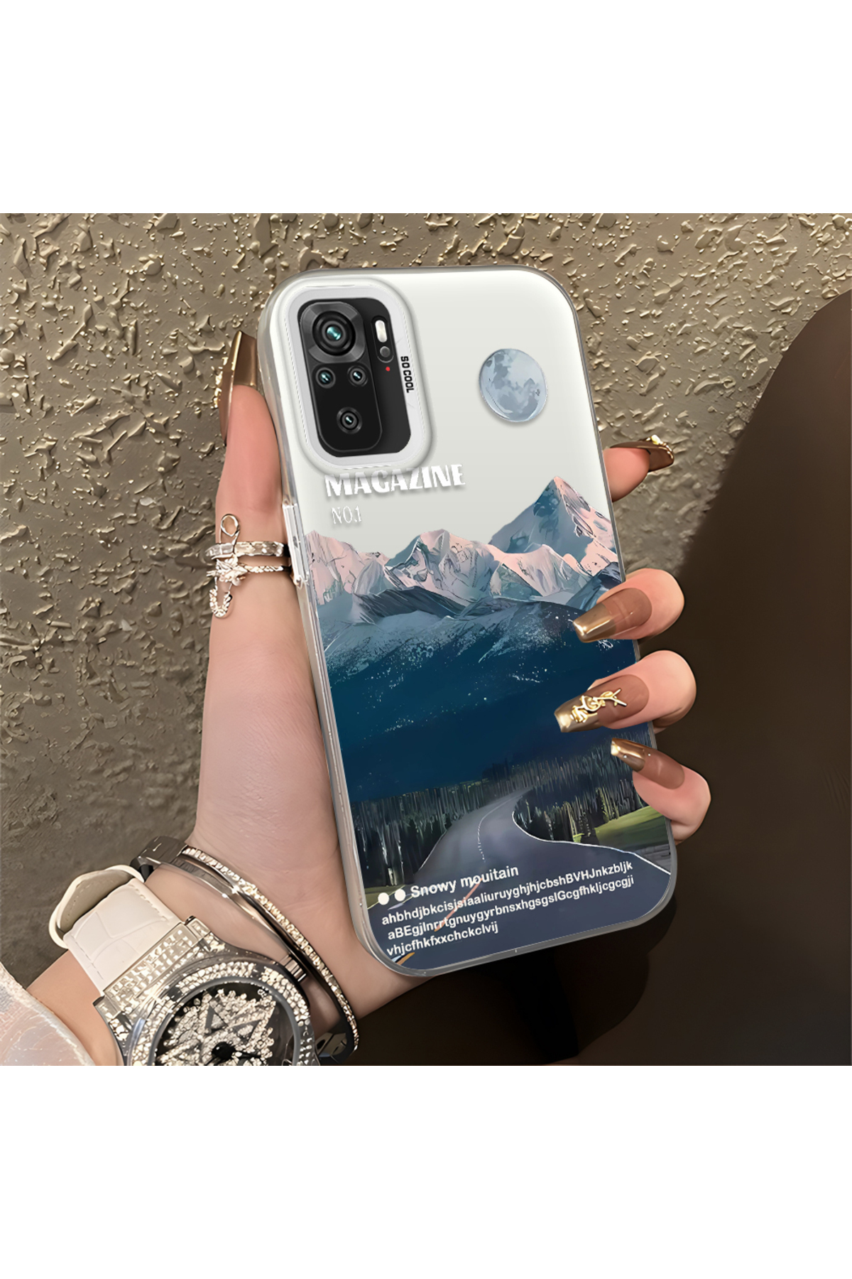 Xiaomi Redmi Note 10S Compatible Silicone Edge Hard Rear Anti Fall Case Mountain top patterns